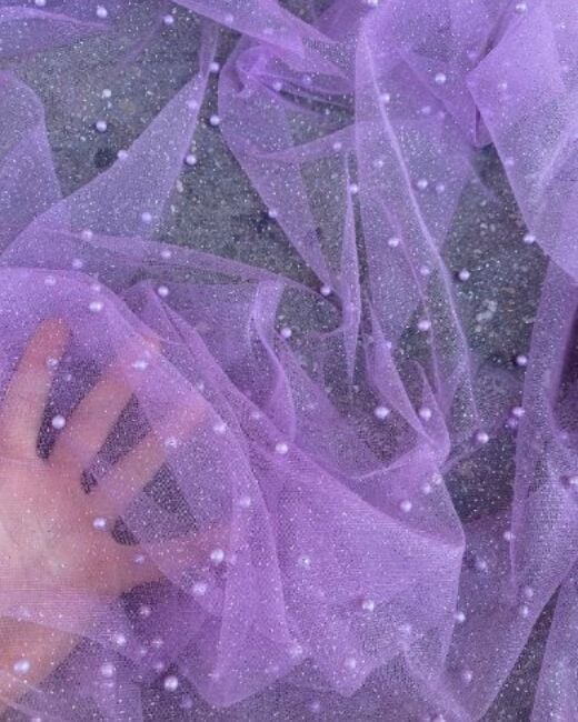 Lilac Pearl Beaded Glittery Mesh/Tulle