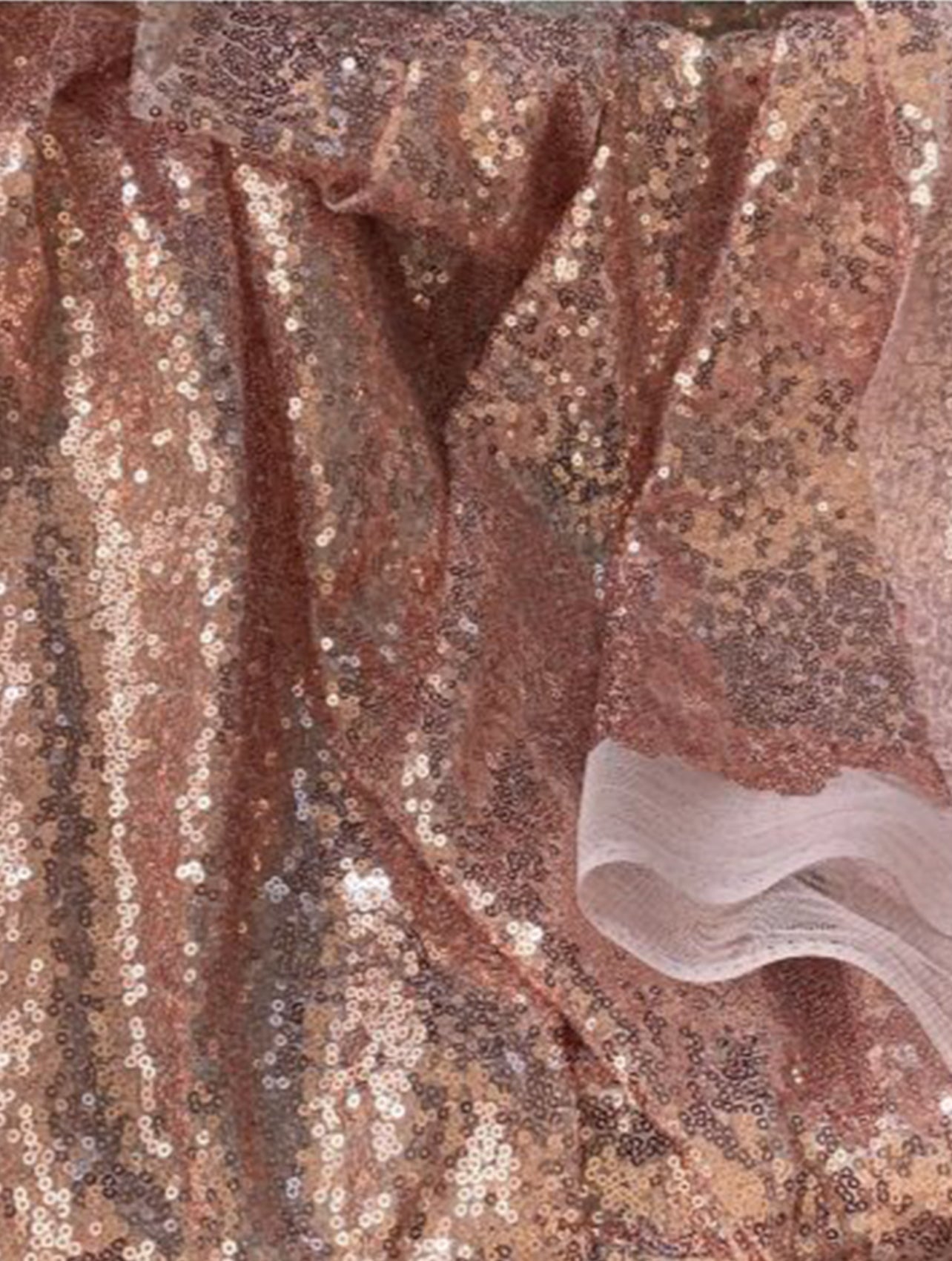 Rose Gold Stretch Sequin on Mesh