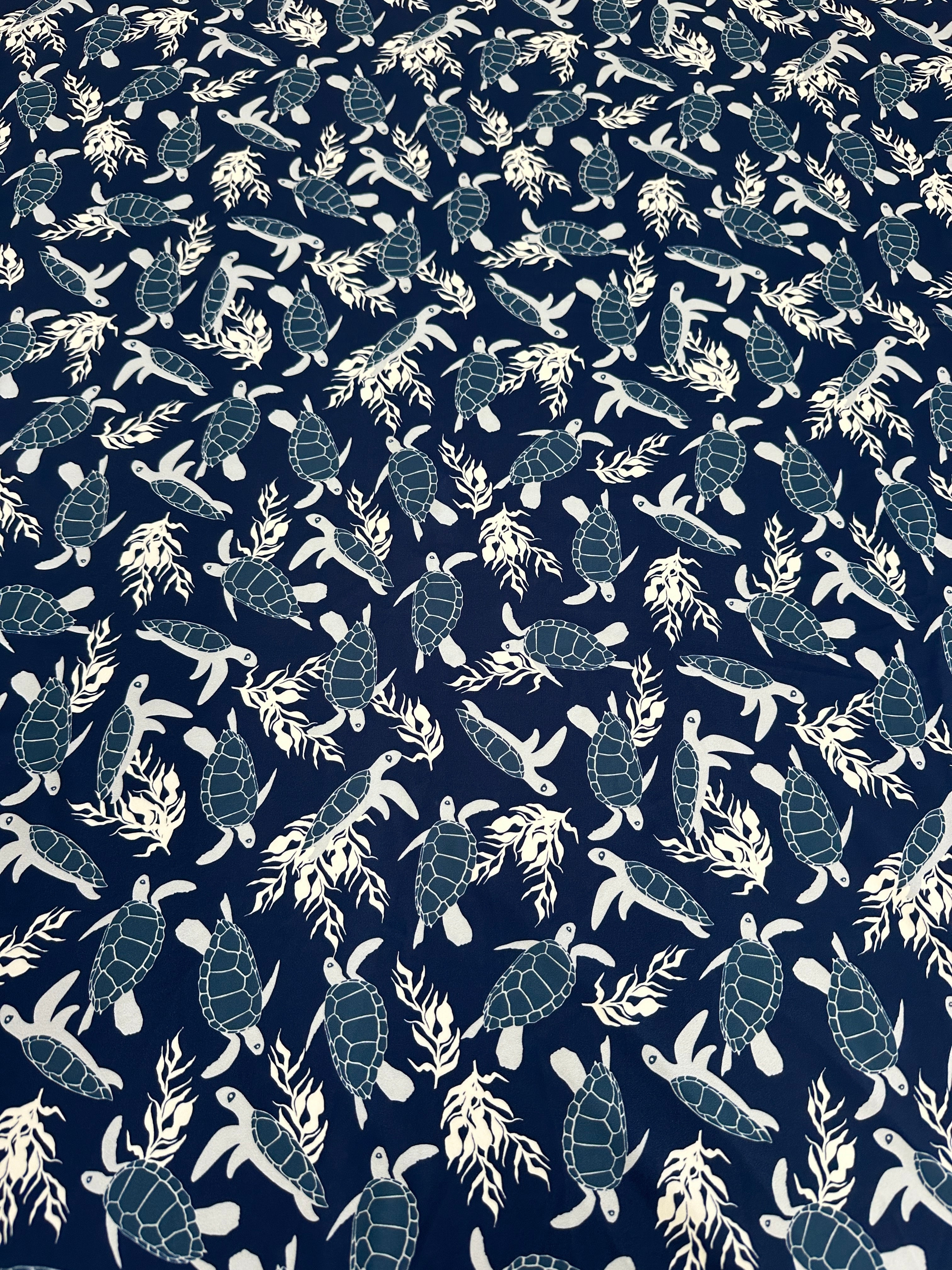 Navy Turtle Print Nylon Spandex, Navy Spandex, Nylon Spandex, Shiny Spandex,Stretch Fabric, 4 way stretch fabric, Fabric on Sale, Activewear Fabric, Polyester Fabric