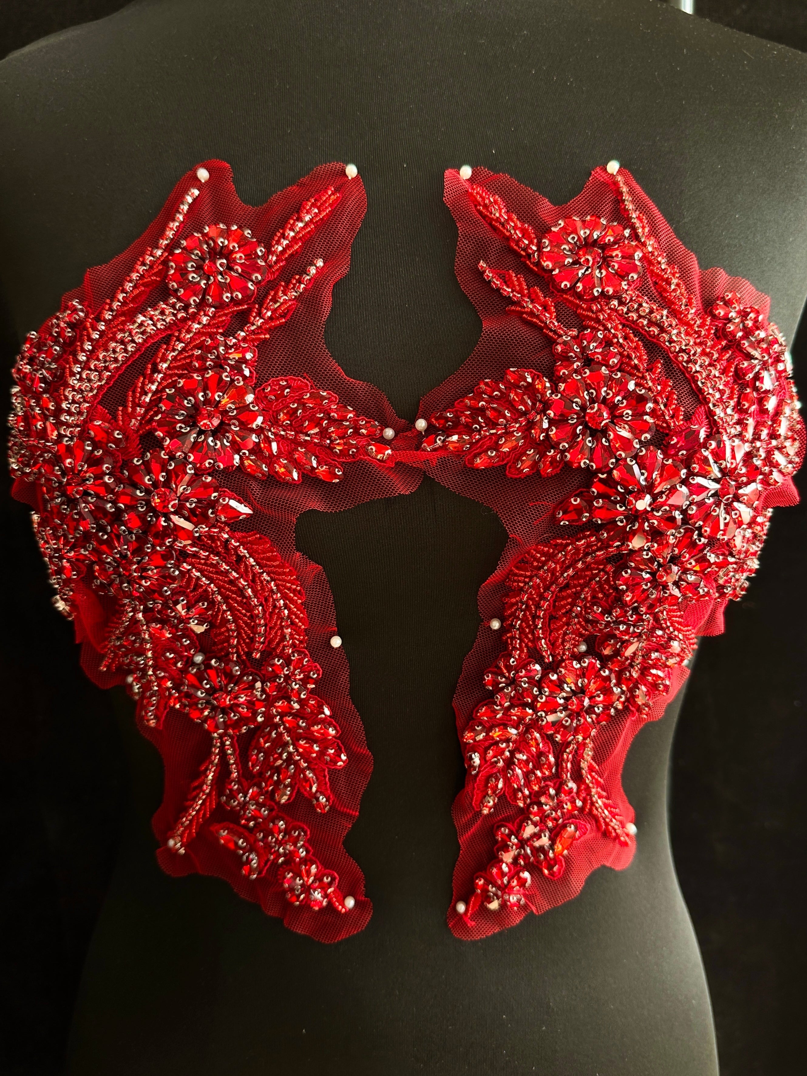 Gina Wine Red Rhinestone Applique, Fabric Store, Sewing Store, Cheap Fabric Store, Kiki Textiles, Textile by the Yard