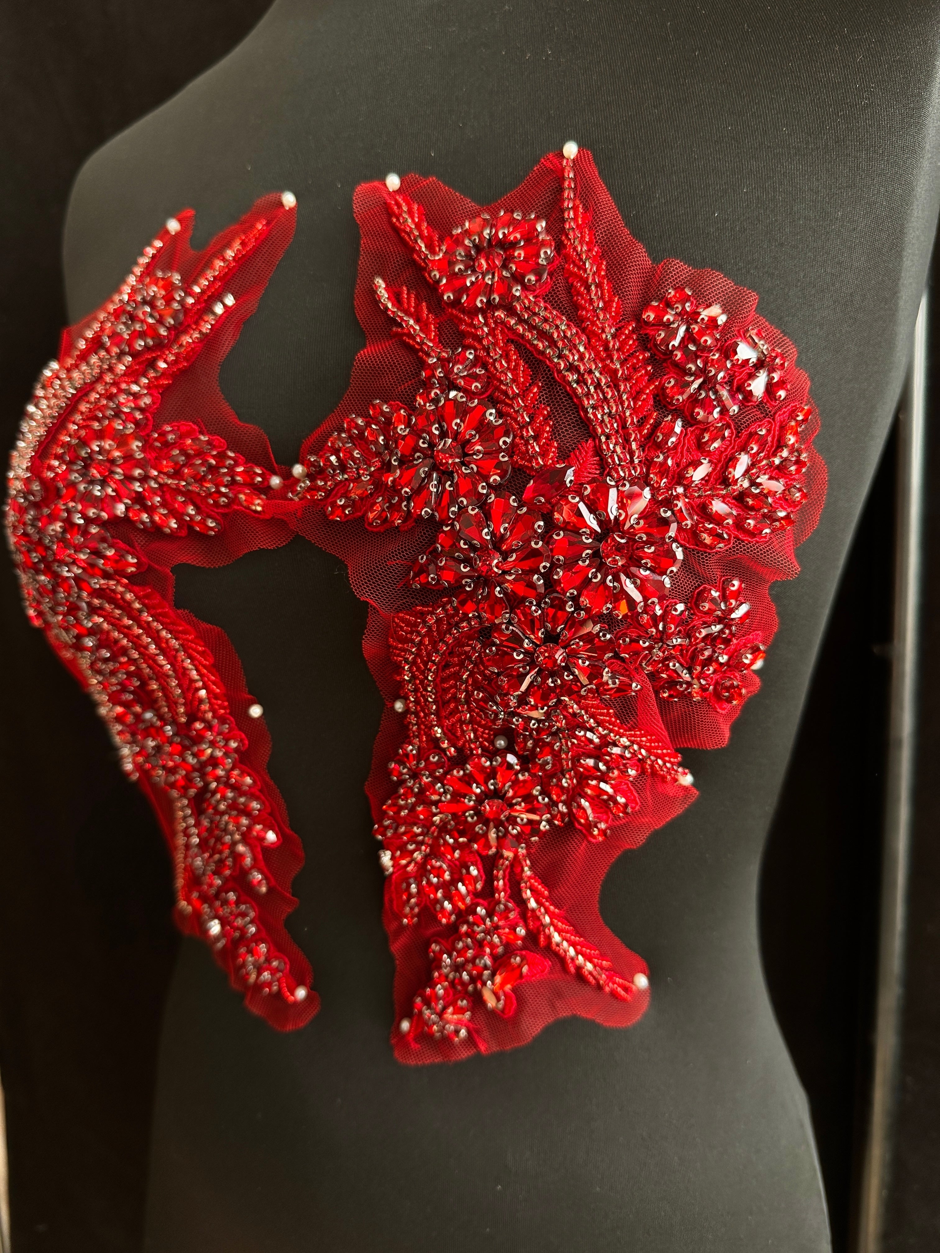 Gina Wine Red Rhinestone Applique, Fabric Store, Sewing Store, Cheap Fabric Store, Kiki Textiles, Textile by the Yard