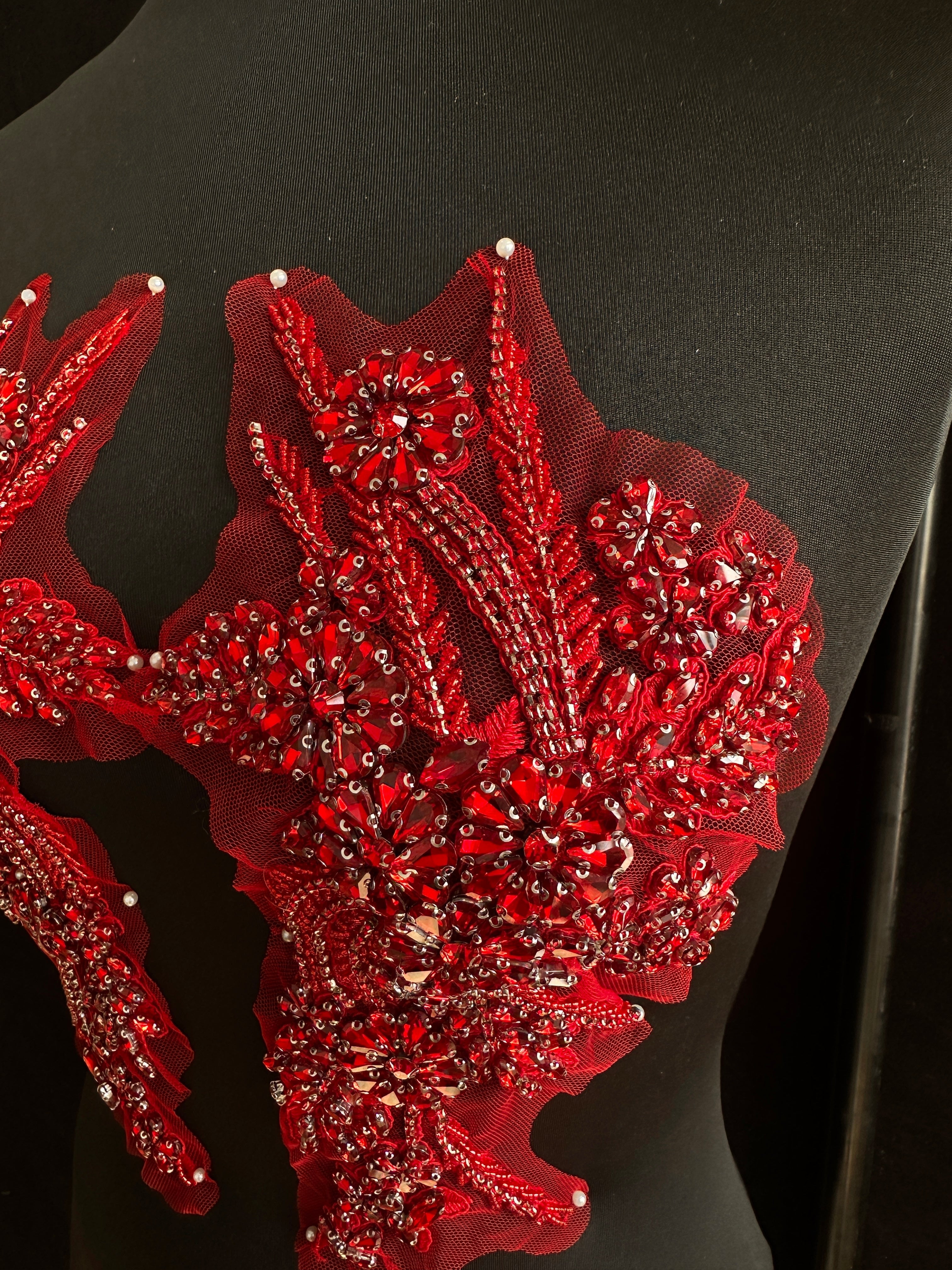 Gina Wine Red Rhinestone Applique, Fabric Store, Sewing Store, Cheap Fabric Store, Kiki Textiles, Textile by the Yard