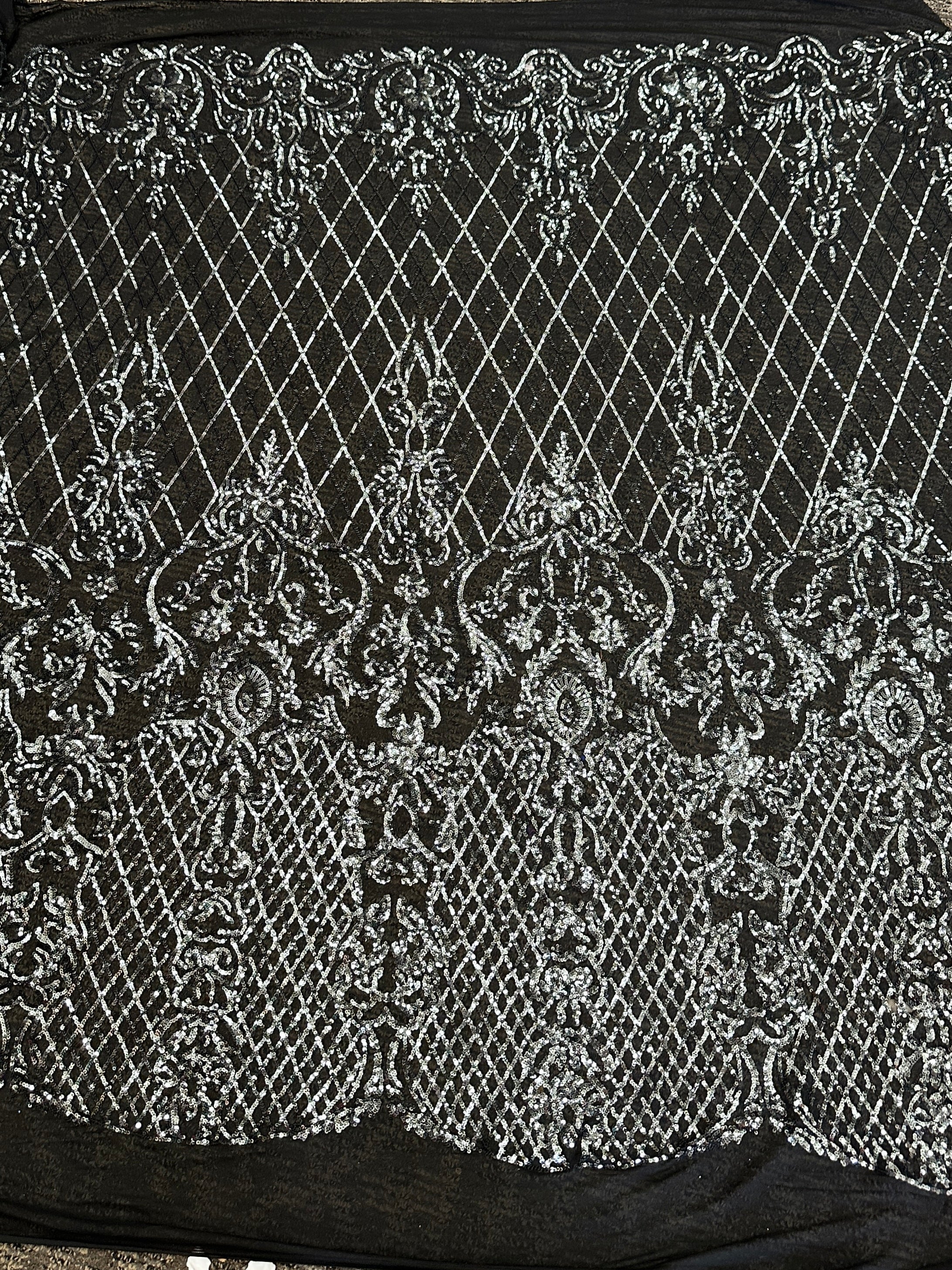 Silver Embroidered Sequin On Black Mesh, dark silver Embroidered Sequin On Black Mesh, light silver Embroidered Sequin On Black Mesh, Embroidered Sequin On Black Mesh for woman, Embroidered Sequin On Black Mesh for bride, Embroidered Sequin On Black Mesh in low price, Embroidered Sequin On Black Mesh on sale, premium Embroidered Sequin On Black Mesh