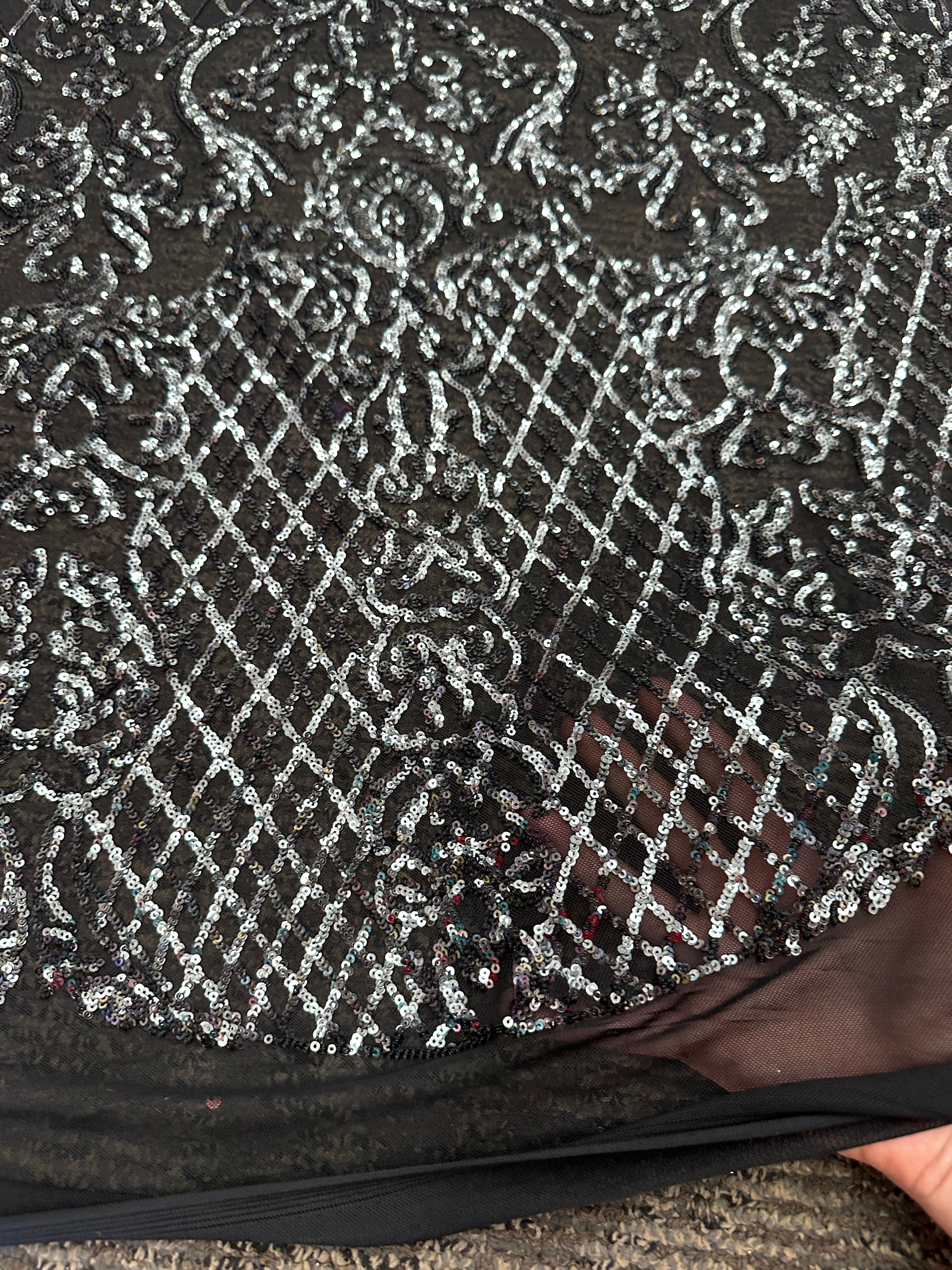 Silver Embroidered Sequin On Black Mesh, dark silver Embroidered Sequin On Black Mesh, light silver Embroidered Sequin On Black Mesh, Embroidered Sequin On Black Mesh for woman, Embroidered Sequin On Black Mesh for bride, Embroidered Sequin On Black Mesh in low price, Embroidered Sequin On Black Mesh on sale, premium Embroidered Sequin On Black Mesh