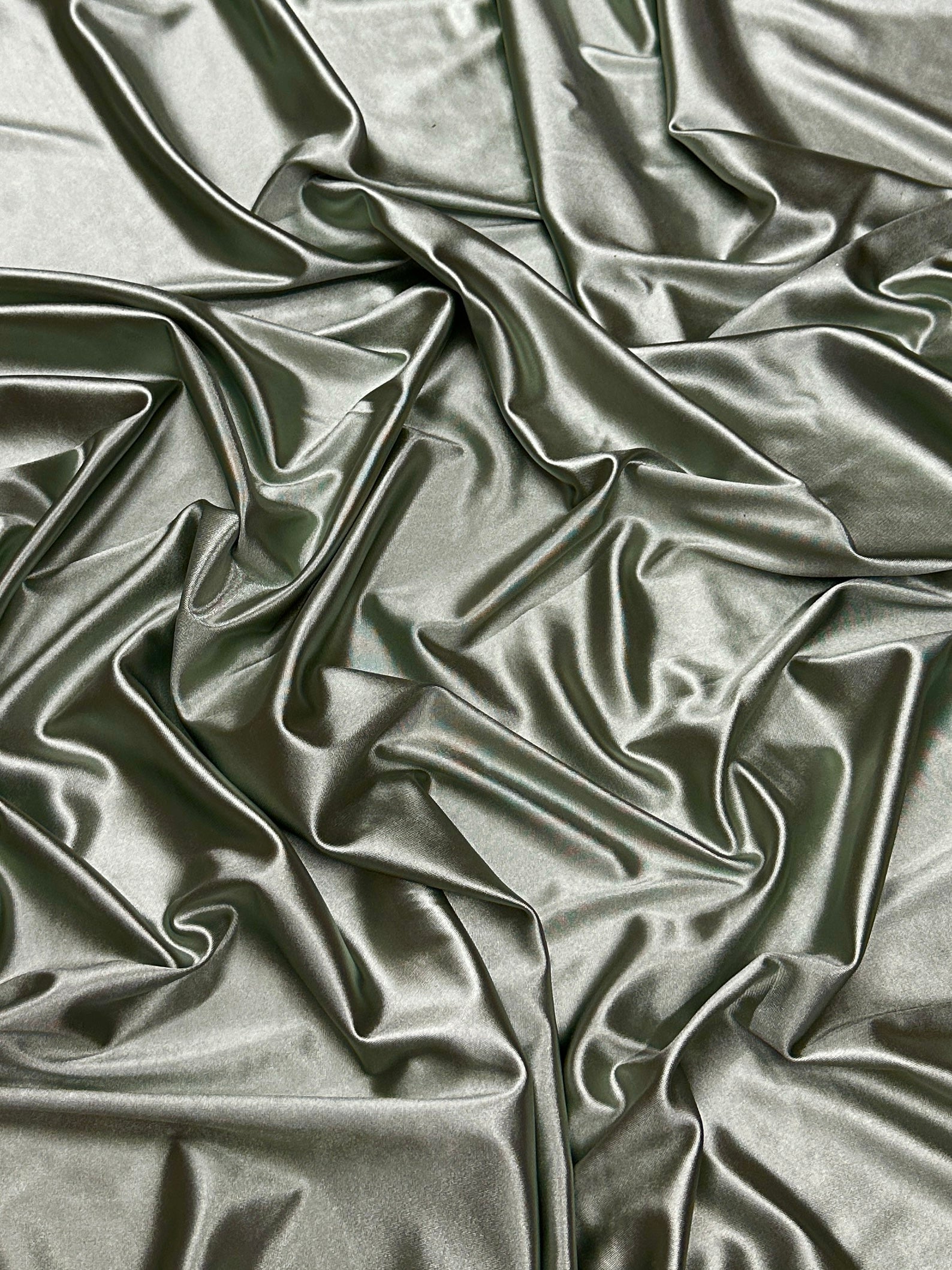 Sage Green Shiny Nylon Spandex, green nylon spandex, 4 Way Stretch nylon spandex, dark green nylon spandex, shiny nylon spandex for woman, shiny nylon for bride, spandex for swim wear, premium spandex, spandex on sale, low price spandex