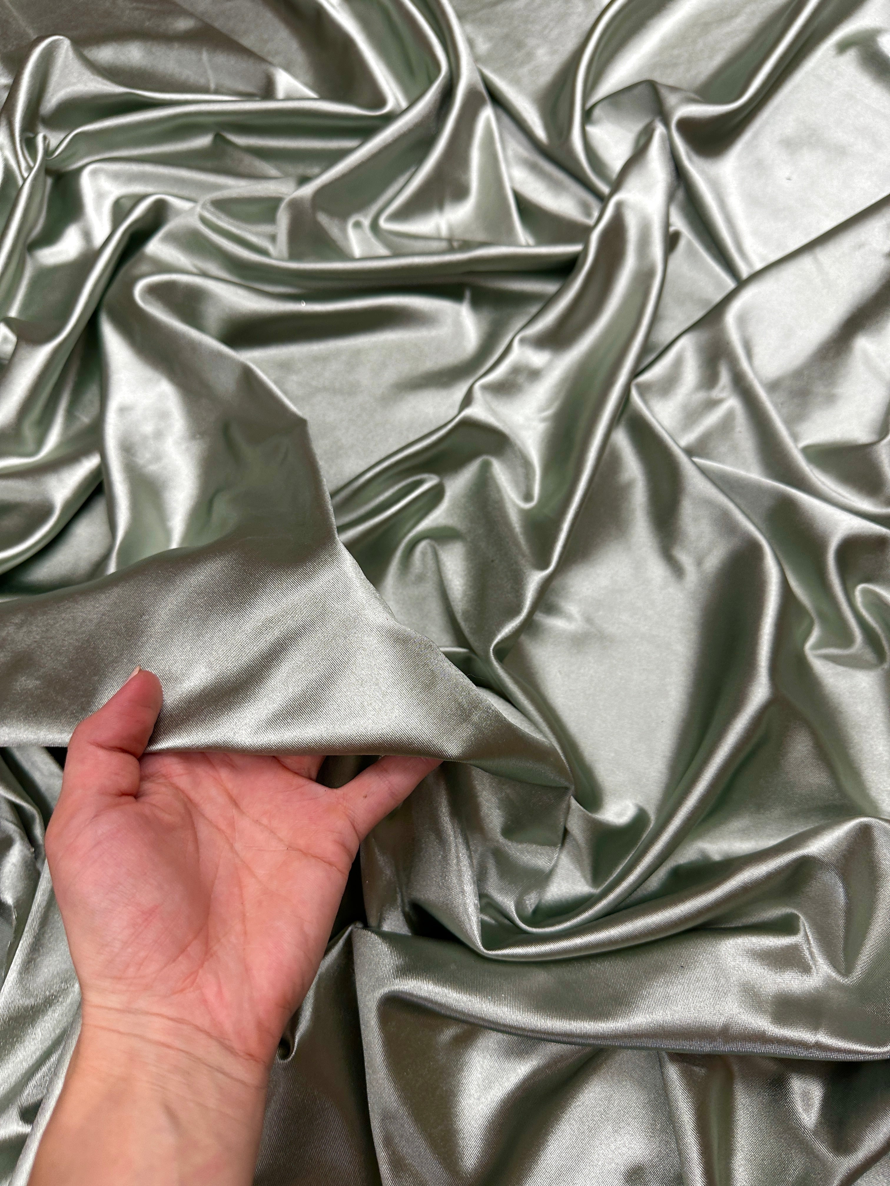 Sage Green Shiny Nylon Spandex, green nylon spandex, 4 Way Stretch nylon spandex, dark green nylon spandex, shiny nylon spandex for woman, shiny nylon for bride, spandex for swim wear, premium spandex, spandex on sale, low price spandex