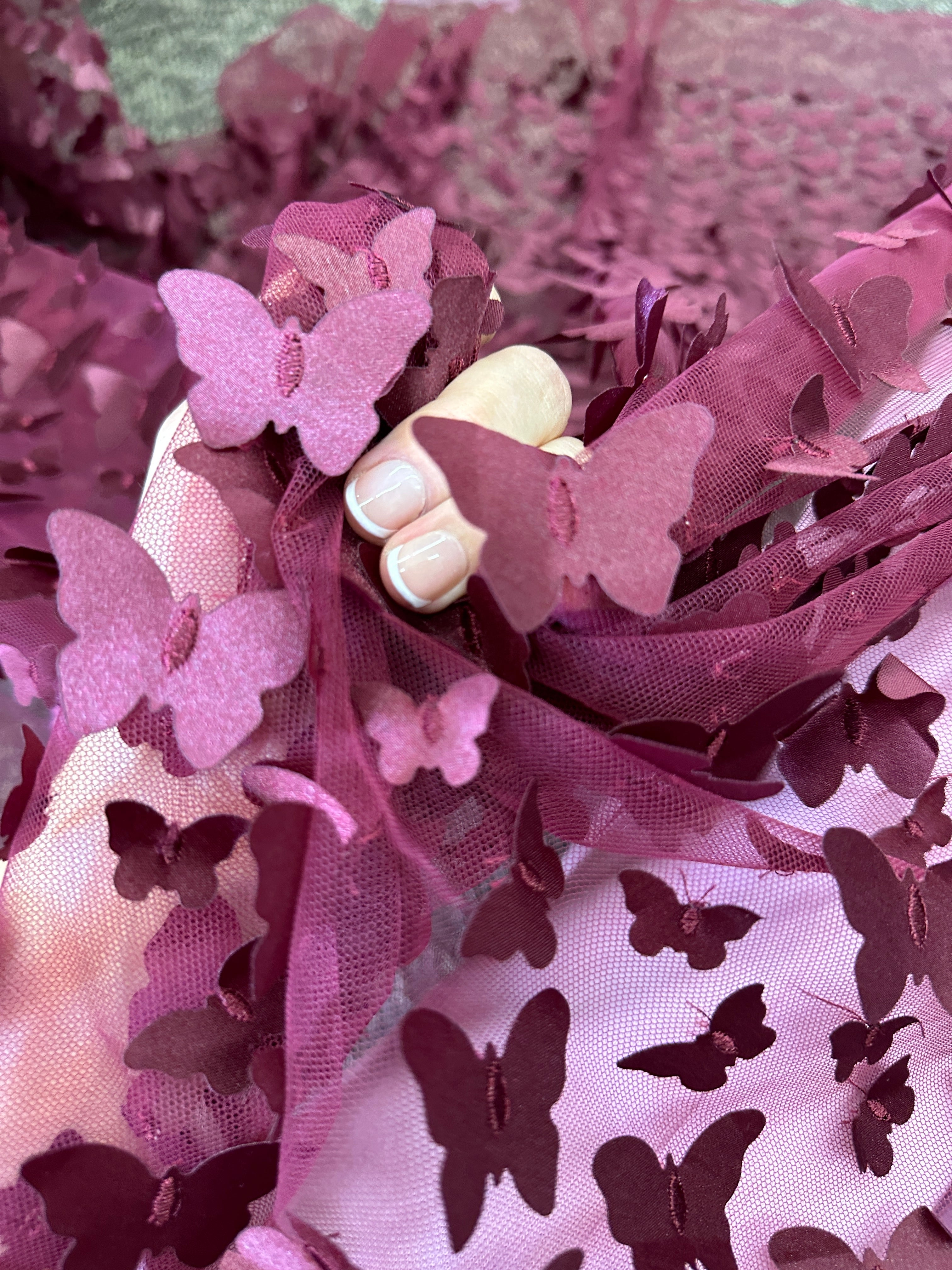 burgundy 3D Butterfly Lace, maroon Butterfly Tulle By The Yard, light red Tulle Lace Fabric, Dress Fabric, Bridal Lace Fabric, premium lace fabric, lace fabric on discount, lace fabric in low price, buy lace fabric online, lace fabric on sale