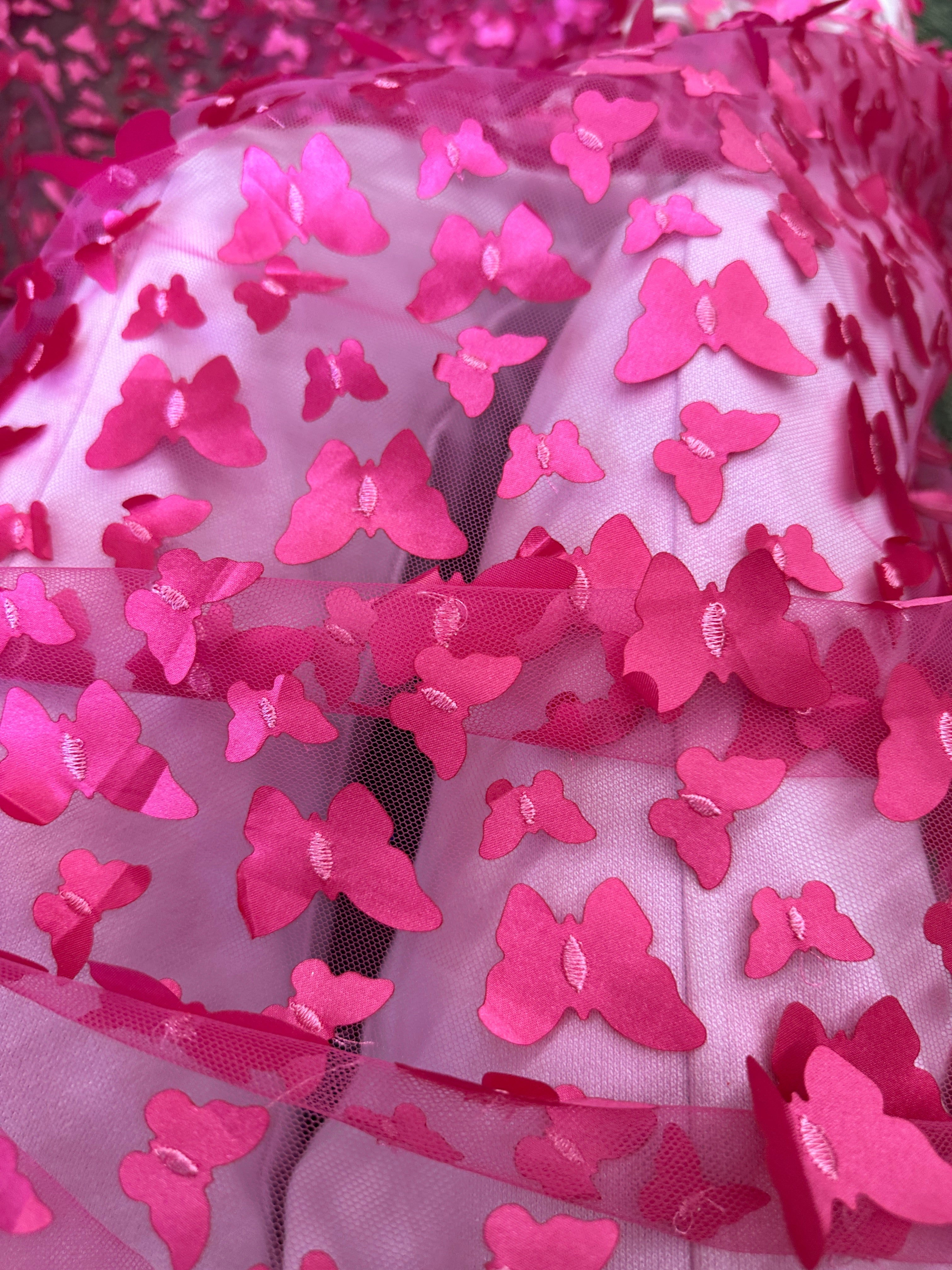 hot pink 3D Butterfly Lace, pink Butterfly Tulle By The Yard, lightpink Tulle Lace Fabric, Dress Fabric, Bridal Lace Fabric, premium lace fabric, lace fabric on discount, lace fabric in low price, buy lace fabric online, lace fabric on sale