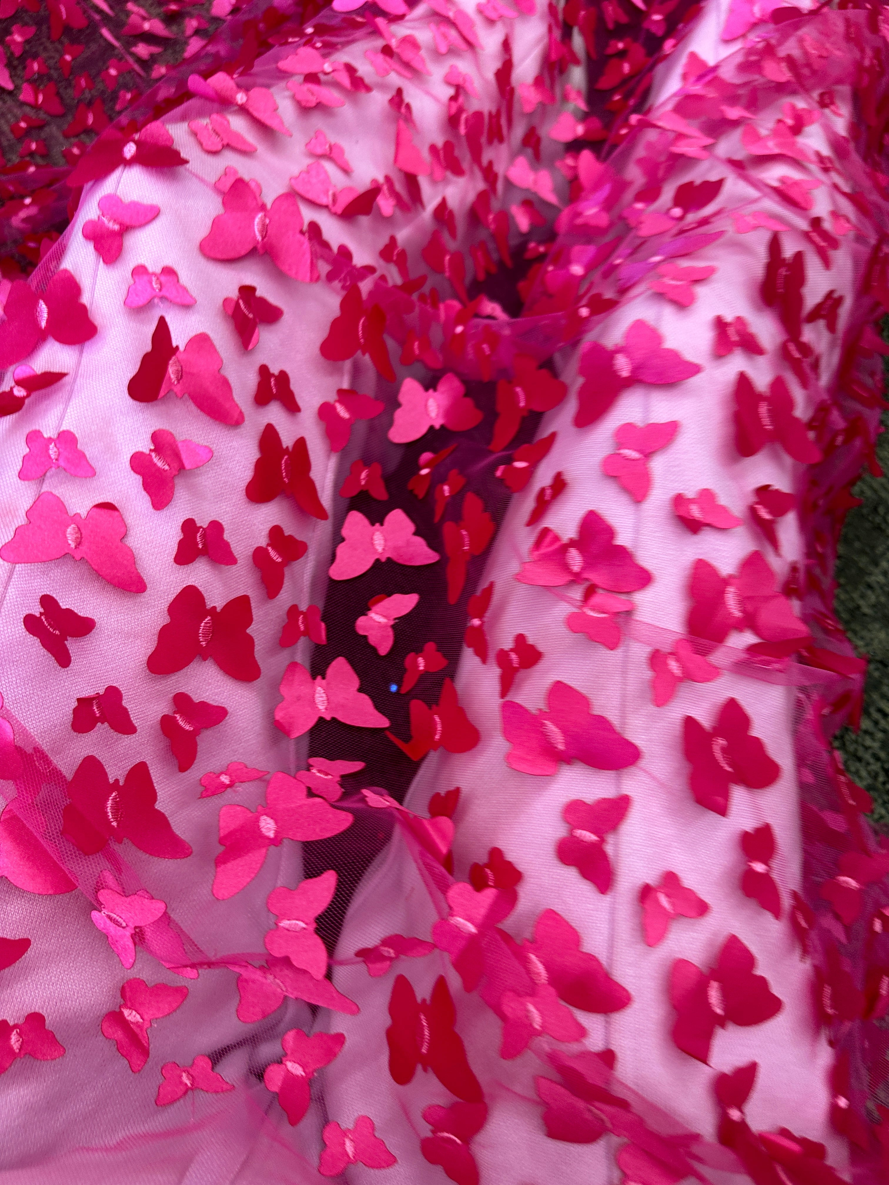 hot pink 3D Butterfly Lace, pink Butterfly Tulle By The Yard, lightpink Tulle Lace Fabric, Dress Fabric, Bridal Lace Fabric, premium lace fabric, lace fabric on discount, lace fabric in low price, buy lace fabric online, lace fabric on sale