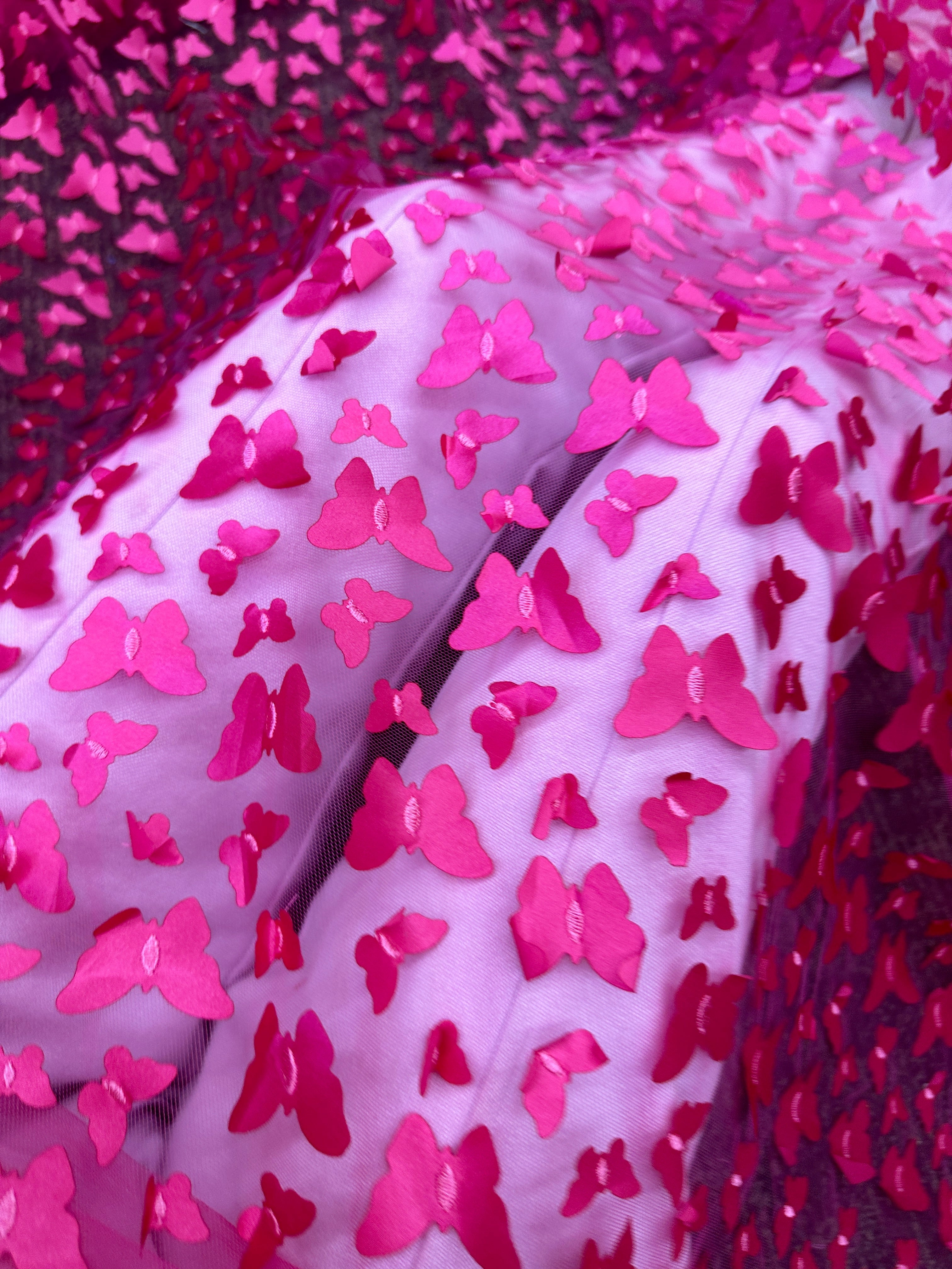 hot pink 3D Butterfly Lace, pink Butterfly Tulle By The Yard, lightpink Tulle Lace Fabric, Dress Fabric, Bridal Lace Fabric, premium lace fabric, lace fabric on discount, lace fabric in low price, buy lace fabric online, lace fabric on sale
