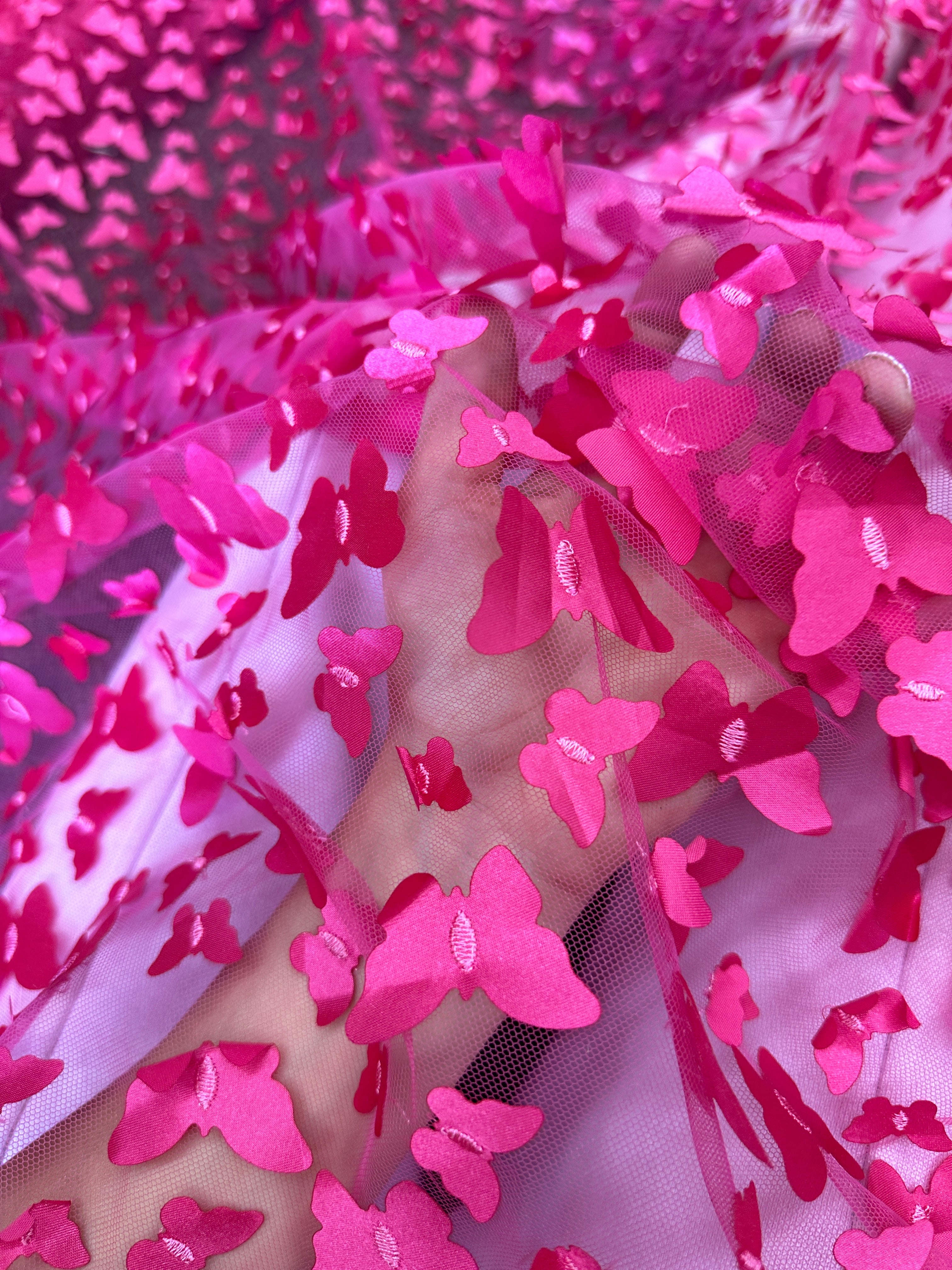 hot pink 3D Butterfly Lace, pink Butterfly Tulle By The Yard, lightpink Tulle Lace Fabric, Dress Fabric, Bridal Lace Fabric, premium lace fabric, lace fabric on discount, lace fabric in low price, buy lace fabric online, lace fabric on sale