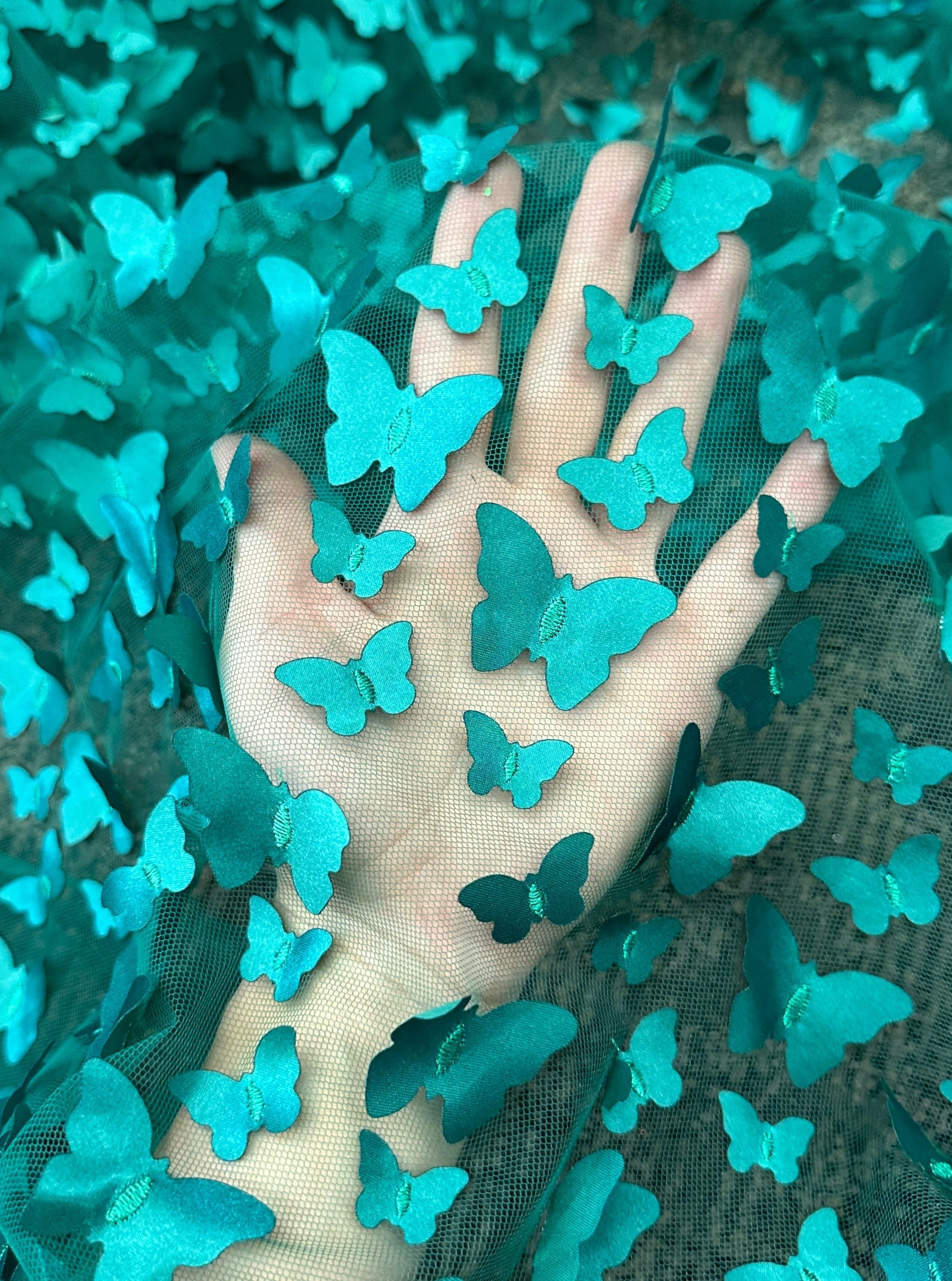 teal blue 3D Butterfly Lace, blue Butterfly Tulle By The Yard, light blue Tulle Lace Fabric, Dress Fabric, Bridal Lace Fabric, premium lace fabric, lace fabric on discount, lace fabric in low price, buy lace fabric online, lace fabric on sale