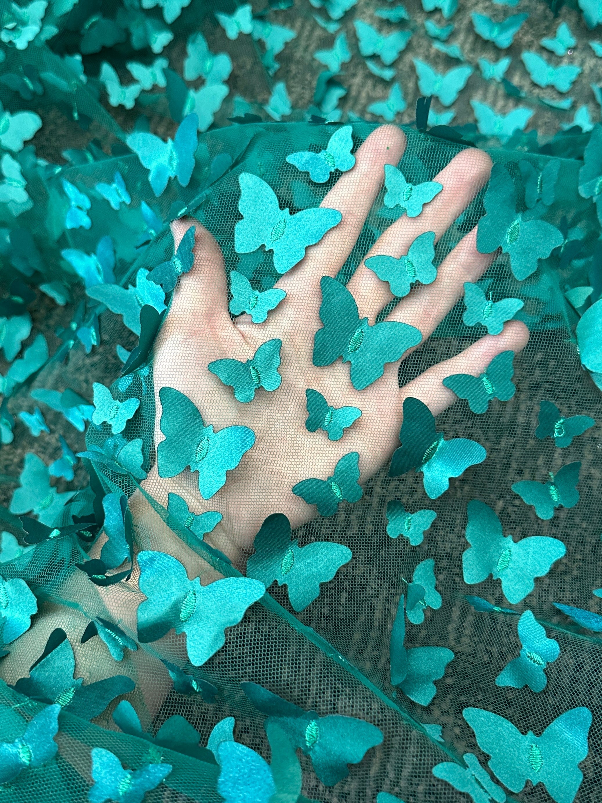 teal blue 3D Butterfly Lace, blue Butterfly Tulle By The Yard, light blue Tulle Lace Fabric, Dress Fabric, Bridal Lace Fabric, premium lace fabric, lace fabric on discount, lace fabric in low price, buy lace fabric online, lace fabric on sale