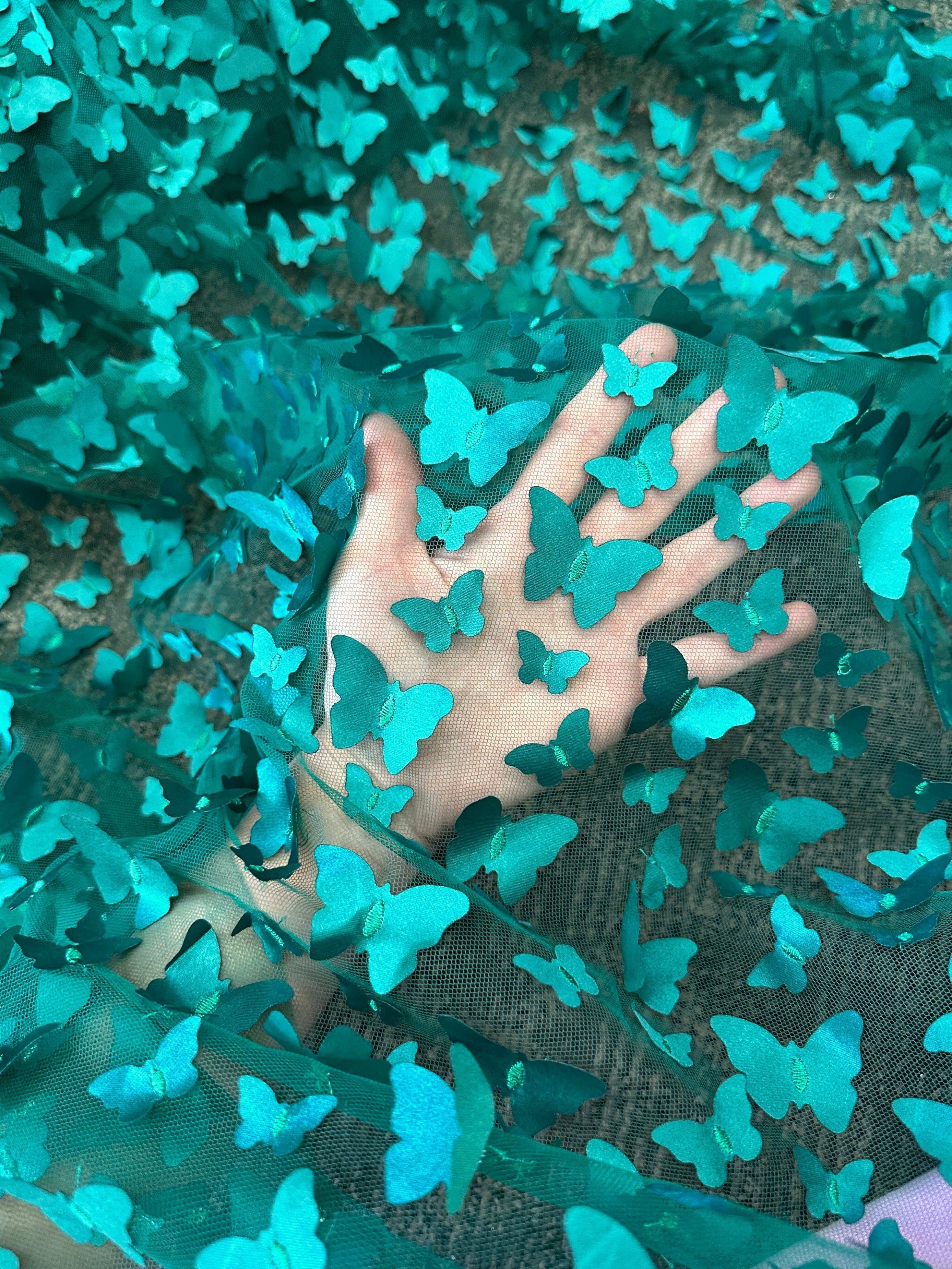 teal blue 3D Butterfly Lace, blue Butterfly Tulle By The Yard, light blue Tulle Lace Fabric, Dress Fabric, Bridal Lace Fabric, premium lace fabric, lace fabric on discount, lace fabric in low price, buy lace fabric online, lace fabric on sale