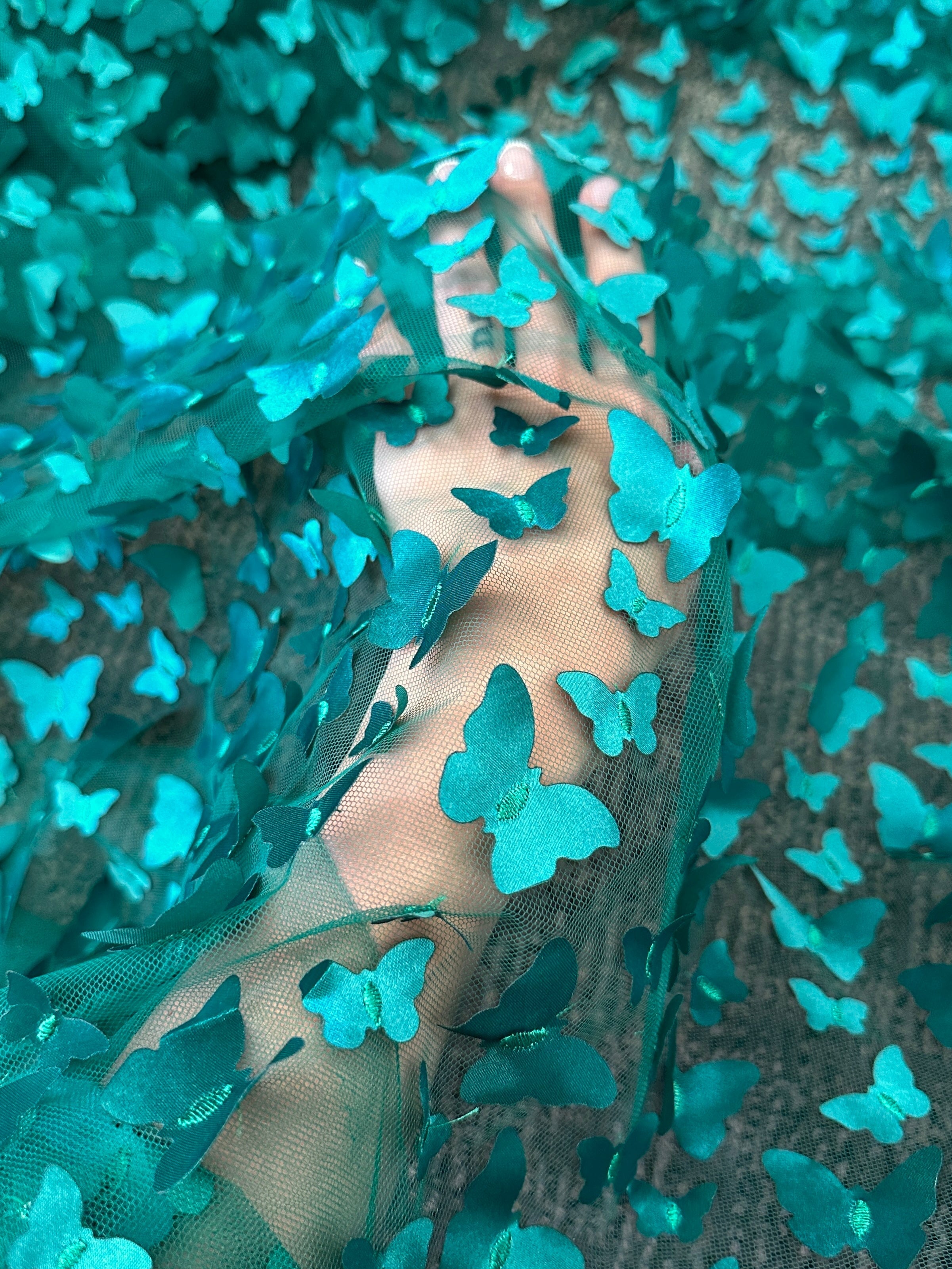 teal blue 3D Butterfly Lace, blue Butterfly Tulle By The Yard, light blue Tulle Lace Fabric, Dress Fabric, Bridal Lace Fabric, premium lace fabric, lace fabric on discount, lace fabric in low price, buy lace fabric online, lace fabric on sale