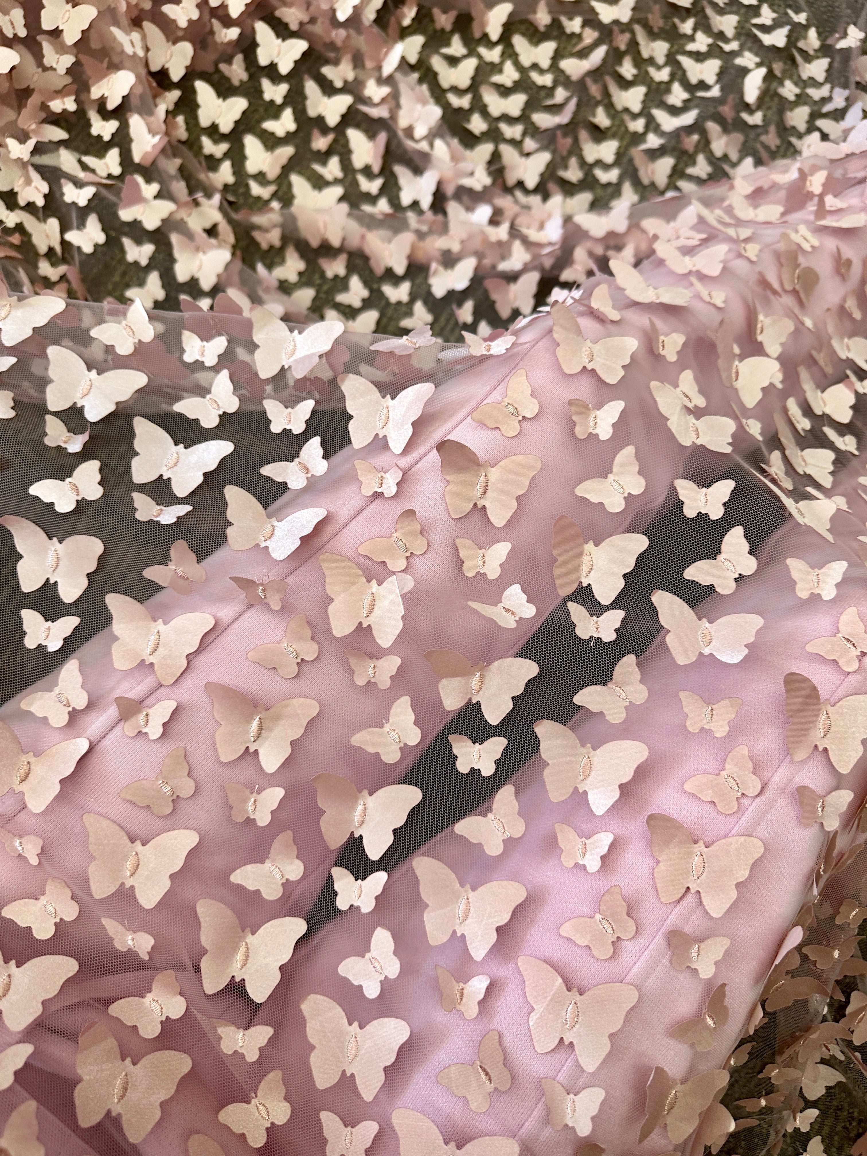 blush 3D Butterfly Lace, pink Butterfly Tulle By The Yard, light pink Tulle Lace Fabric, Dress Fabric, Bridal Lace Fabric, premium lace fabric, lace fabric on discount, lace fabric in low price, buy lace fabric online, lace fabric on sale