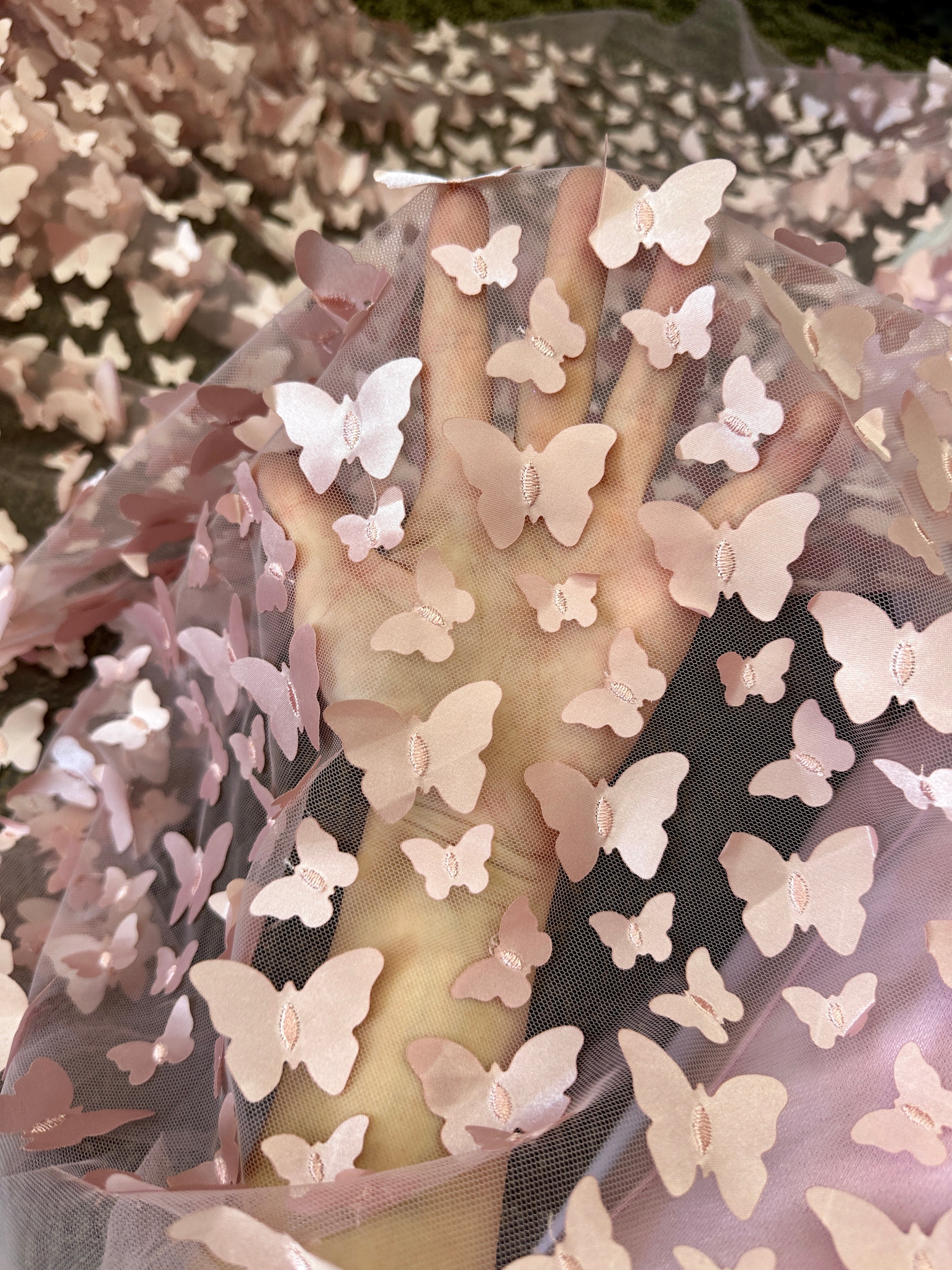 blush 3D Butterfly Lace, pink Butterfly Tulle By The Yard, light pink Tulle Lace Fabric, Dress Fabric, Bridal Lace Fabric, premium lace fabric, lace fabric on discount, lace fabric in low price, buy lace fabric online, lace fabric on sale