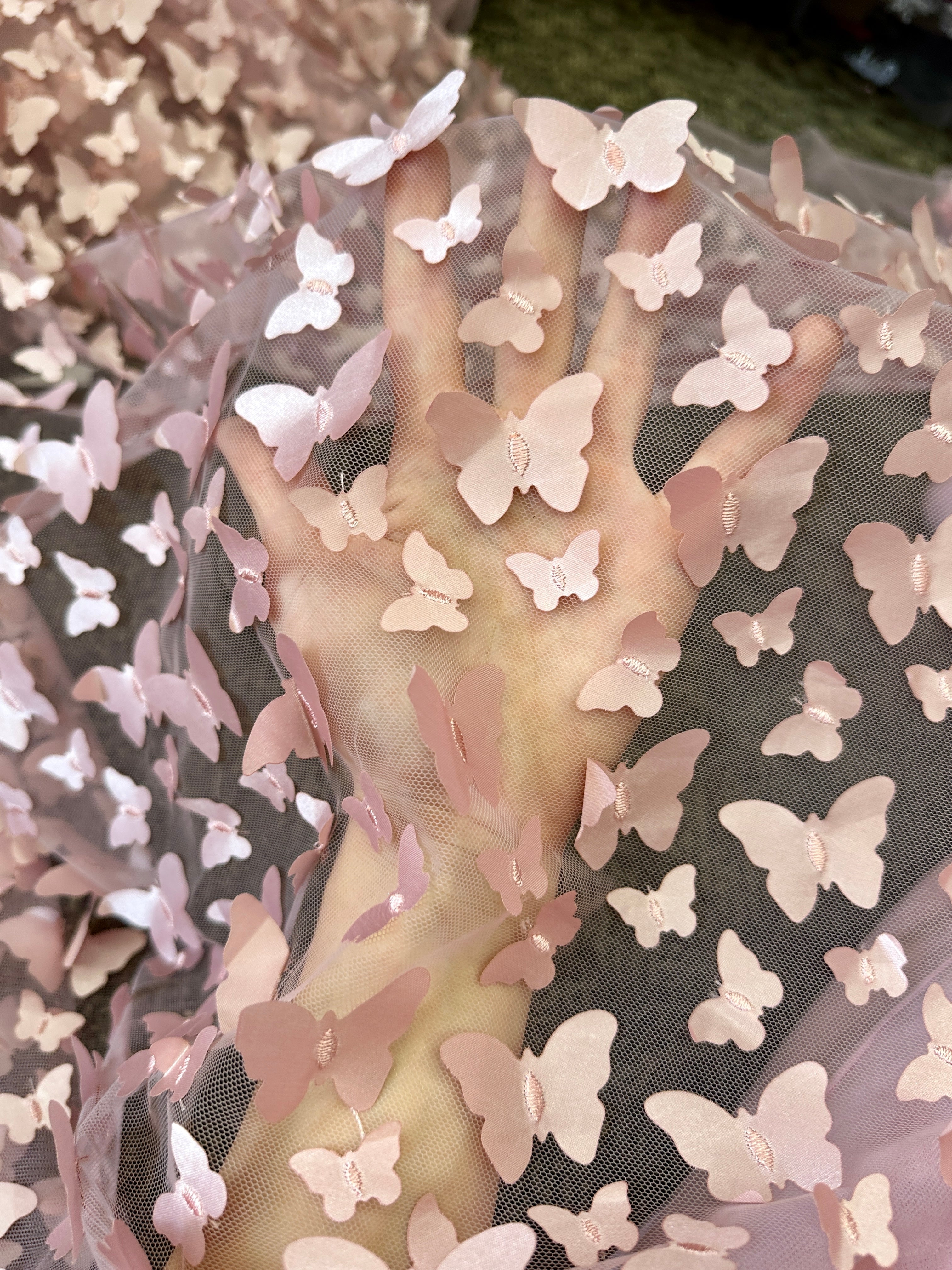 blush 3D Butterfly Lace, pink Butterfly Tulle By The Yard, light pink Tulle Lace Fabric, Dress Fabric, Bridal Lace Fabric, premium lace fabric, lace fabric on discount, lace fabric in low price, buy lace fabric online, lace fabric on sale