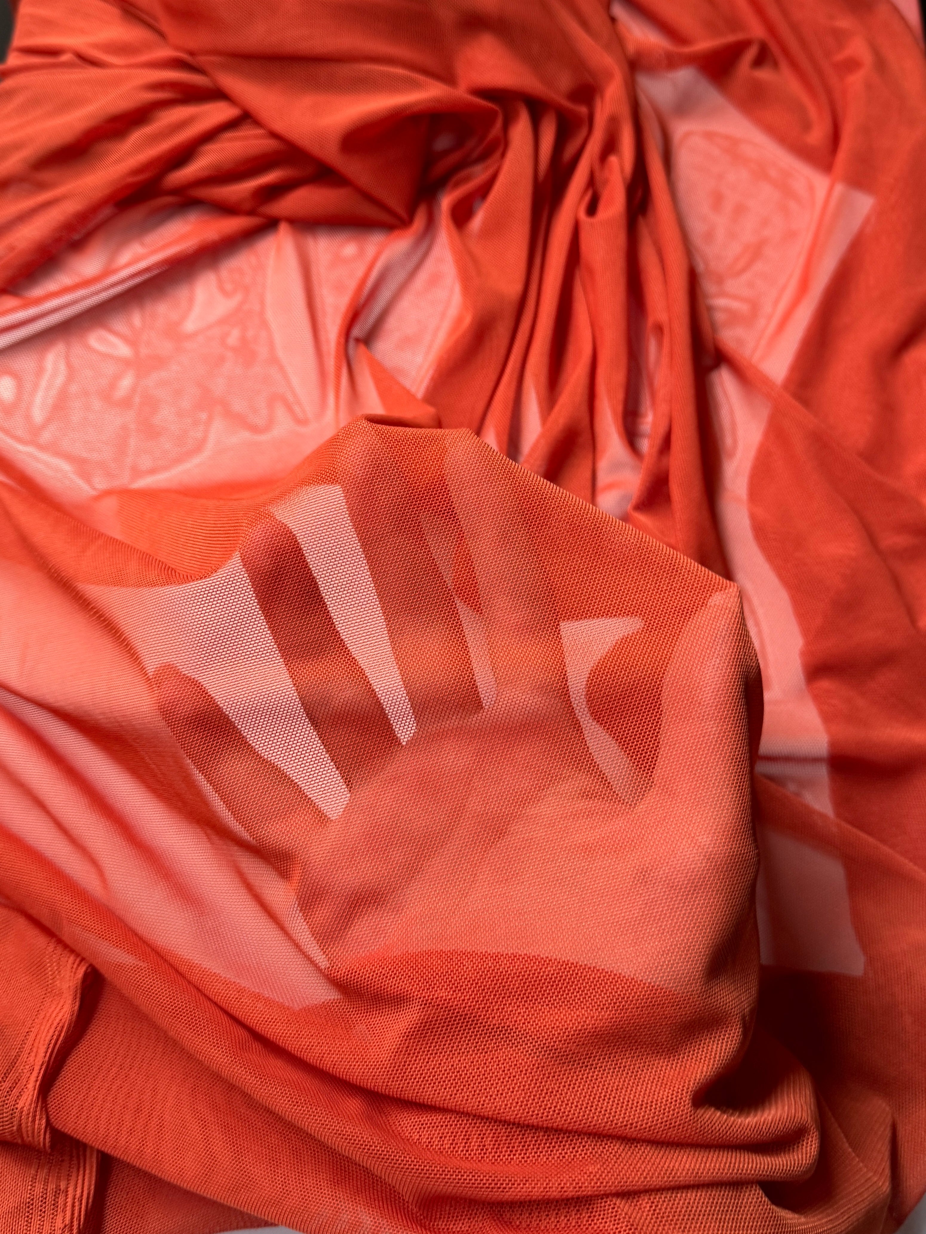 rust 4way stretch power mesh, dark orange power mesh, copper power mesh, rust power mesh