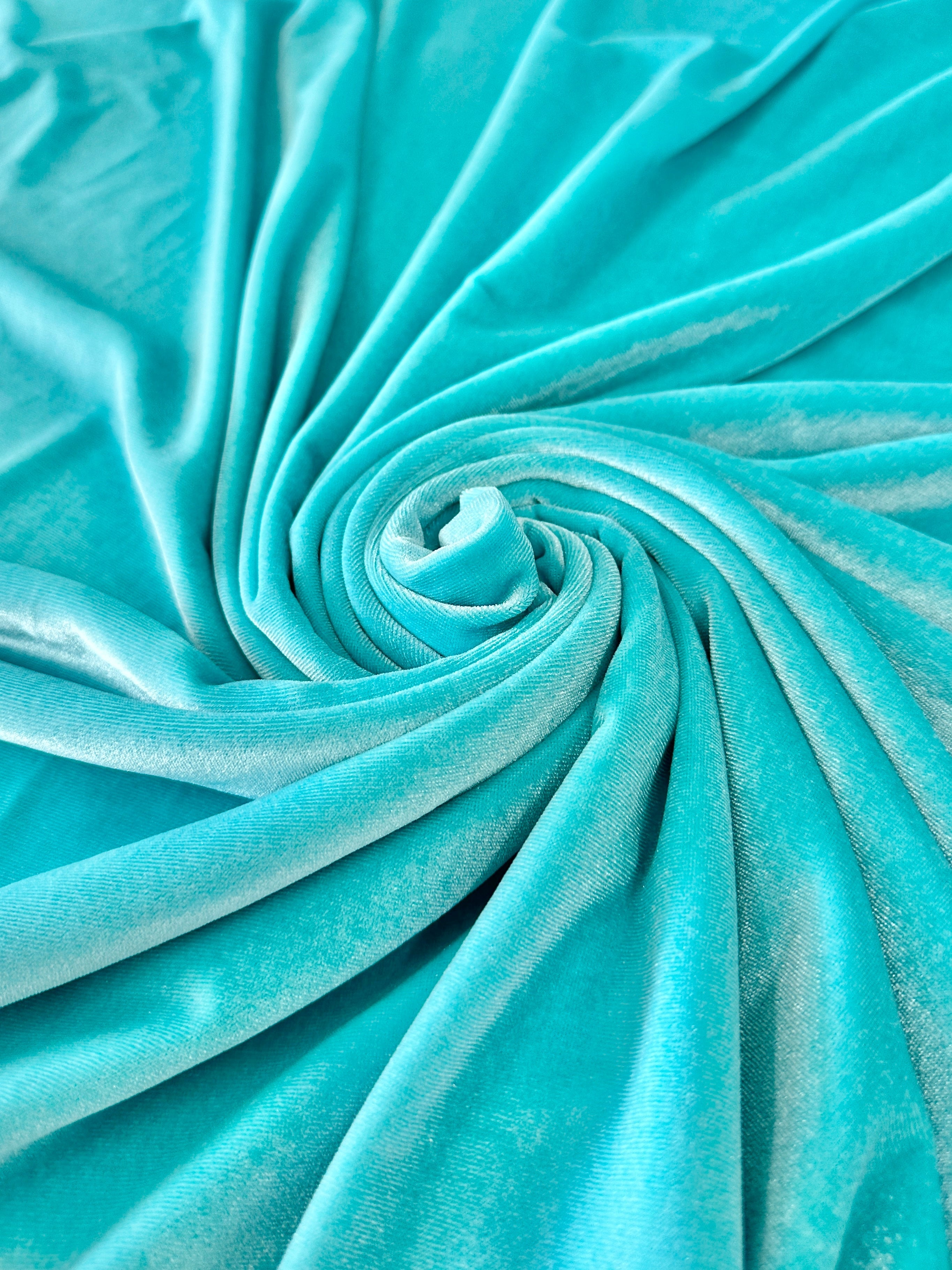 Tiffany Blue Stretch Velvet, blue velvet for dress, dark blue velvet, light blue velvet, ocean blue velvet, luxury velvet, kiki textiles, velvet store usa, fabric store los angeles, soft velvet, bridal velvet, 4 way stretch velvet