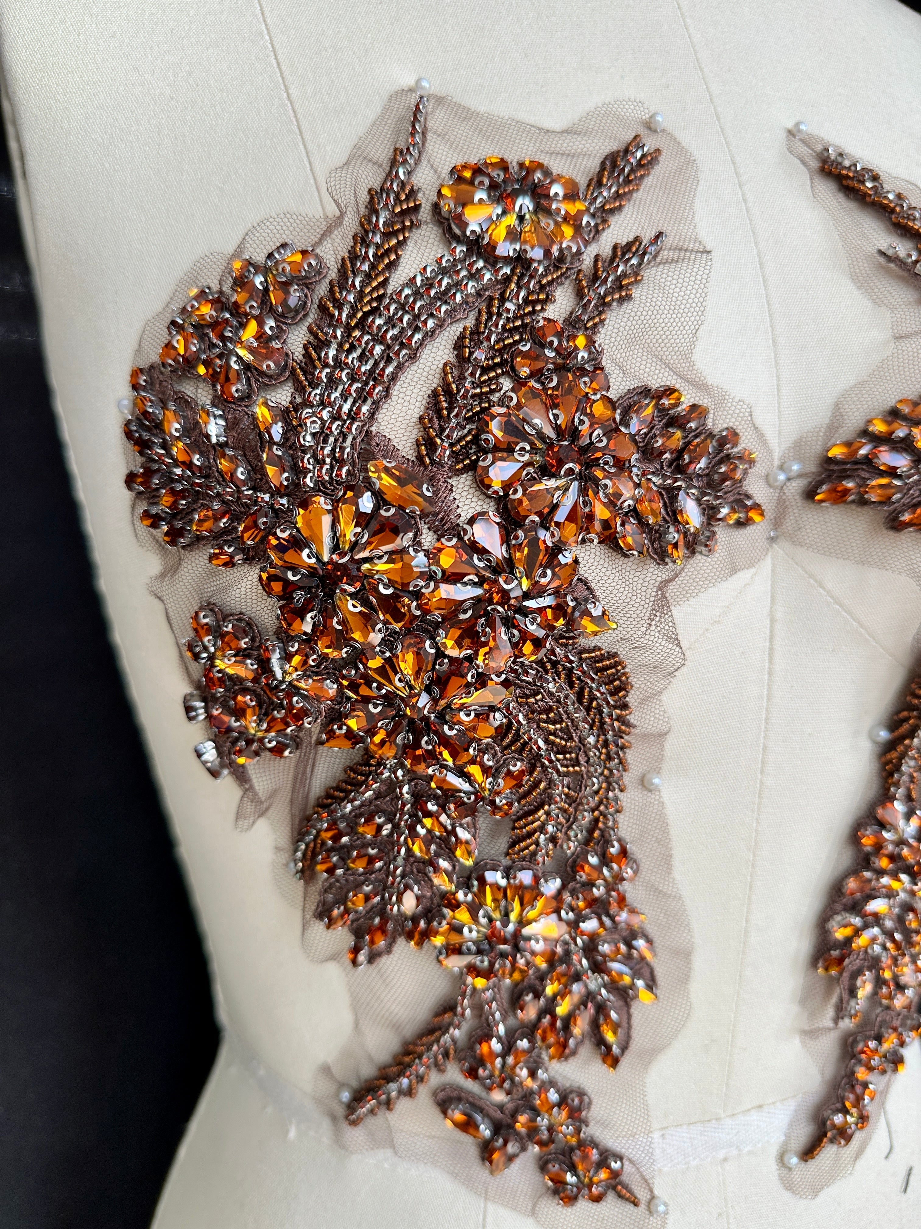 Gina Chocolate Rust Rhinestone Applique, Chocolate Rust Rhinestones Applique, Embellished Clothing, Rhinestone Applications, Rhinestone Embroidery, Rhinestone Patch, Dress Patch, Rhinestones for Dress