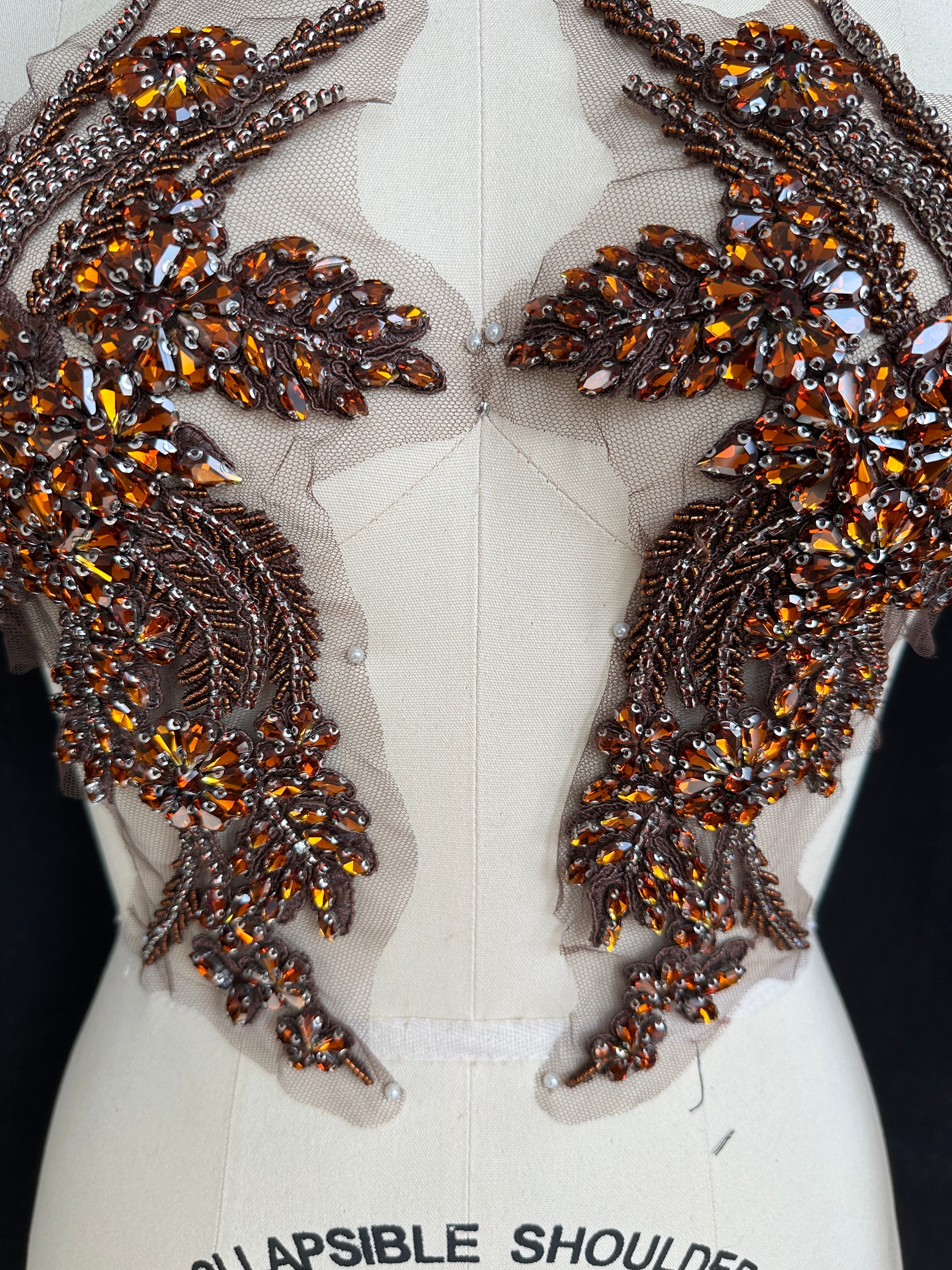 Gina Chocolate Rust Rhinestone Applique, Chocolate Rust Rhinestones Applique, Embellished Clothing, Rhinestone Applications, Rhinestone Embroidery, Rhinestone Patch, Dress Patch, Rhinestones for Dress