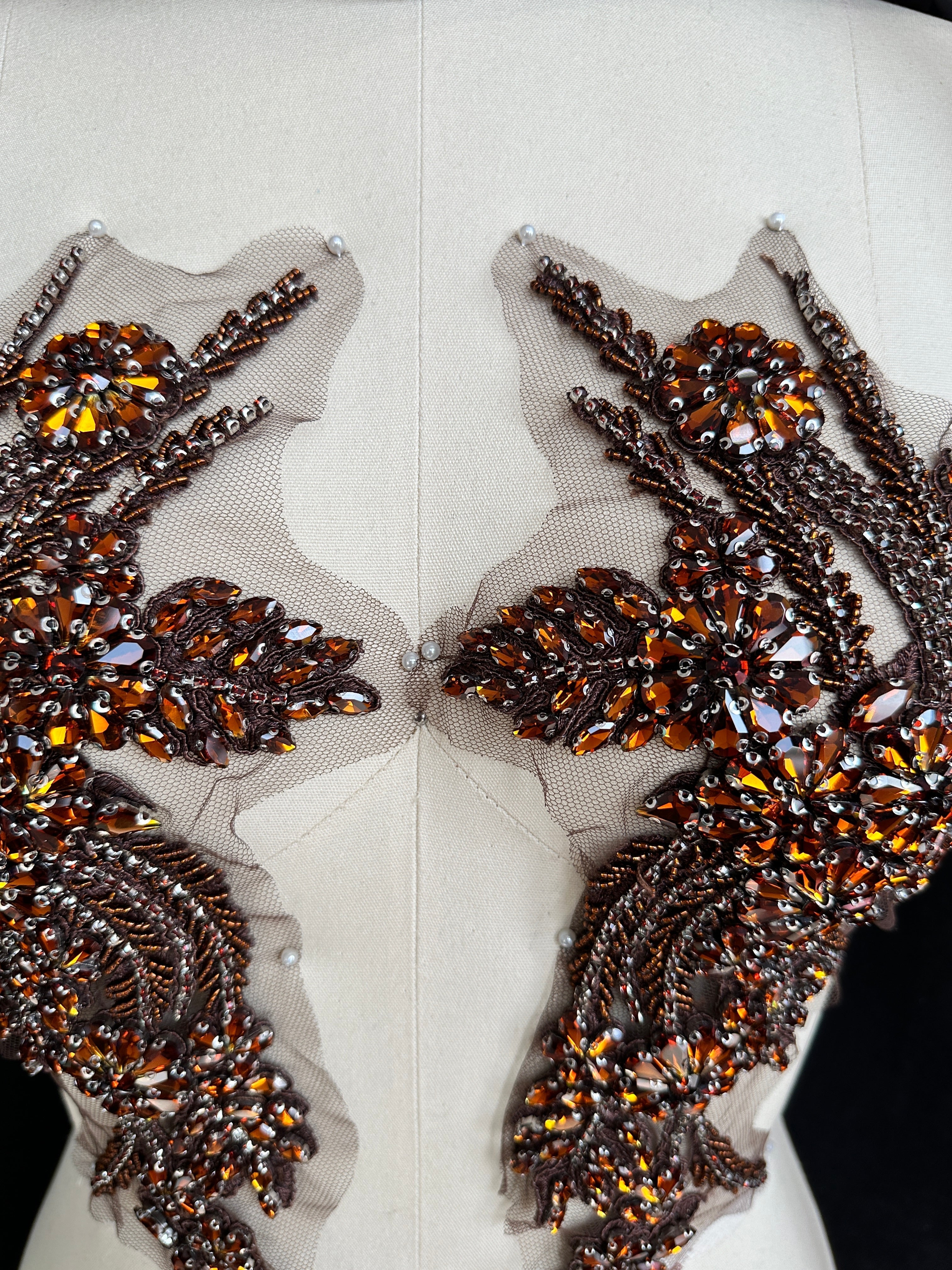 Gina Chocolate Rust Rhinestone Applique, Fabric Store, Sewing Store, Cheap Fabric Store, Kiki Textiles, Textile by the Yard