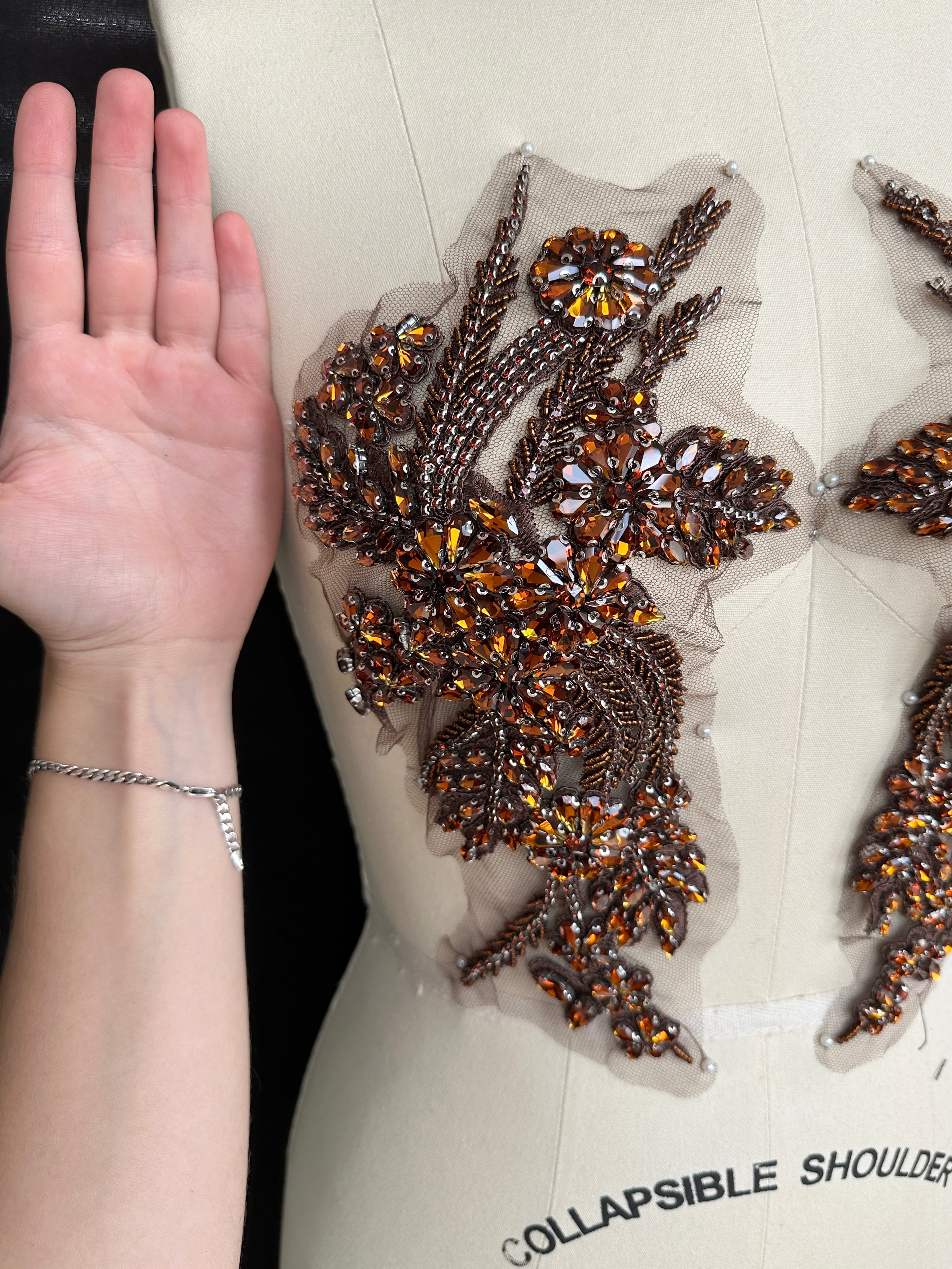 Gina Chocolate Rust Rhinestone Applique, Fabric Store, Sewing Store, Cheap Fabric Store, Kiki Textiles, Textile by the Yard