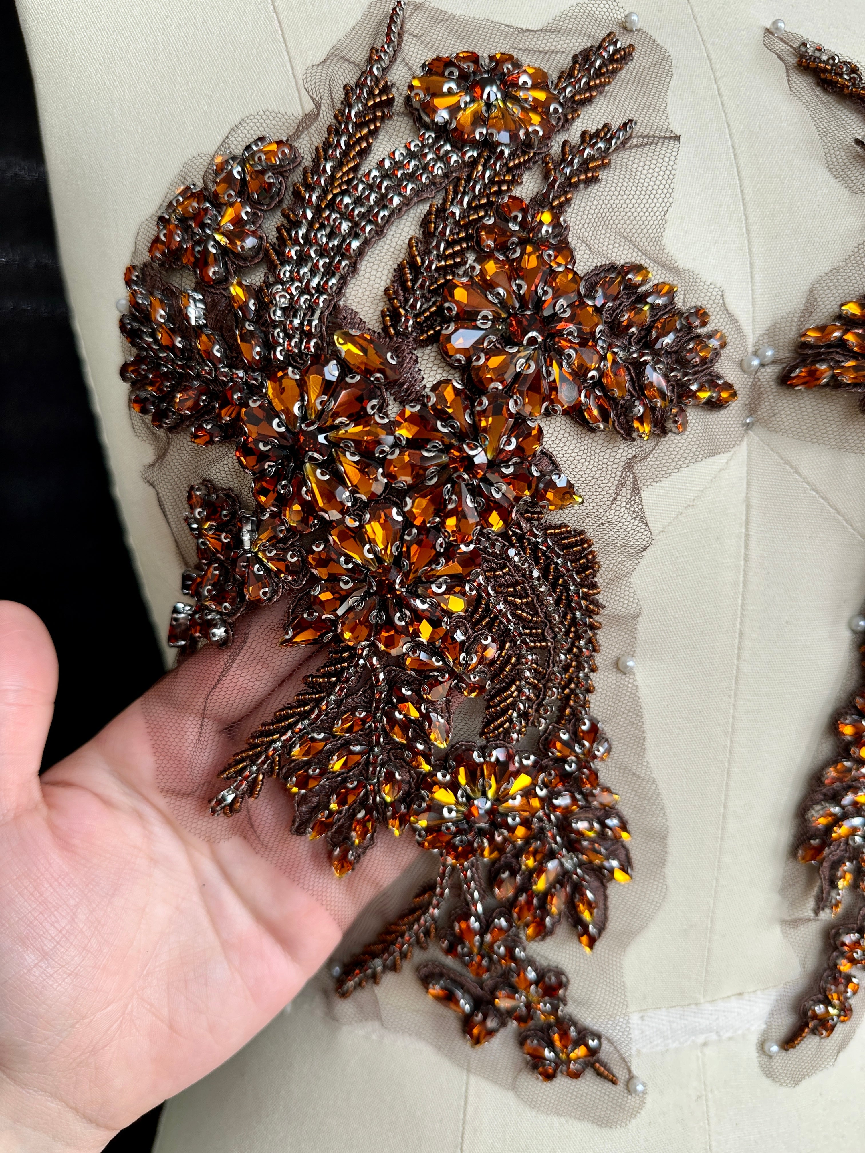 Gina Chocolate Rust Rhinestone Applique, Fabric Store, Sewing Store, Cheap Fabric Store, Kiki Textiles, Textile by the Yard