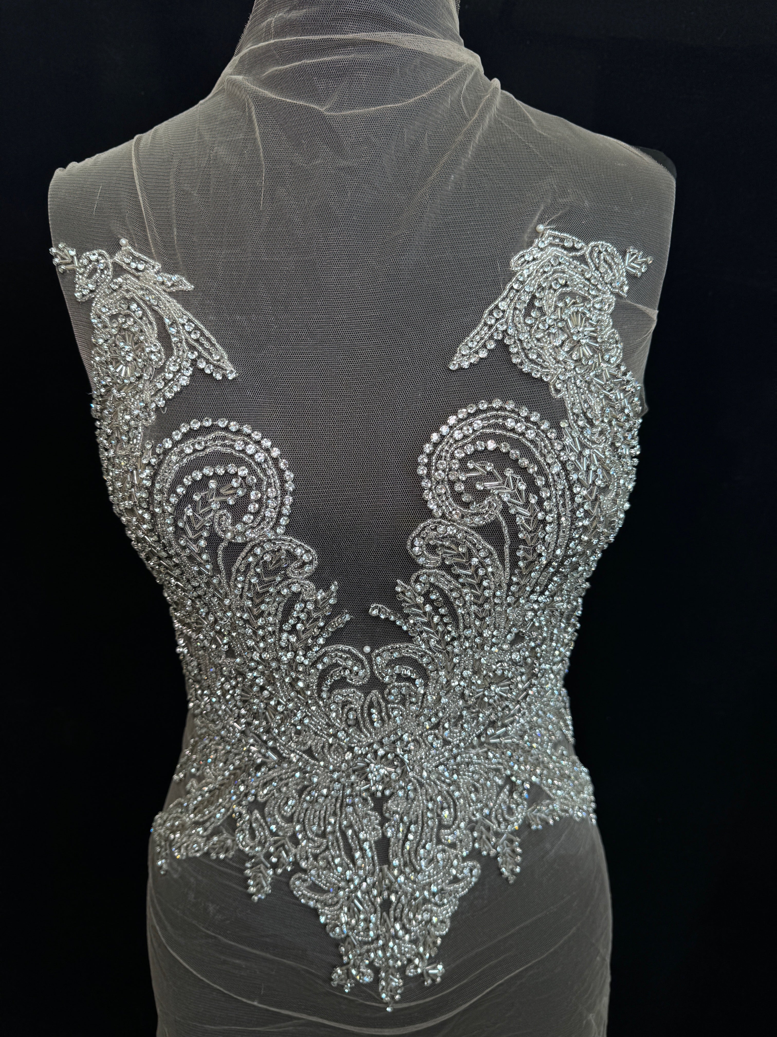 jasmine silver Rhinestone Bodice Applique, silver rhinestone, dark silver rhinestone, light silver rhinestone