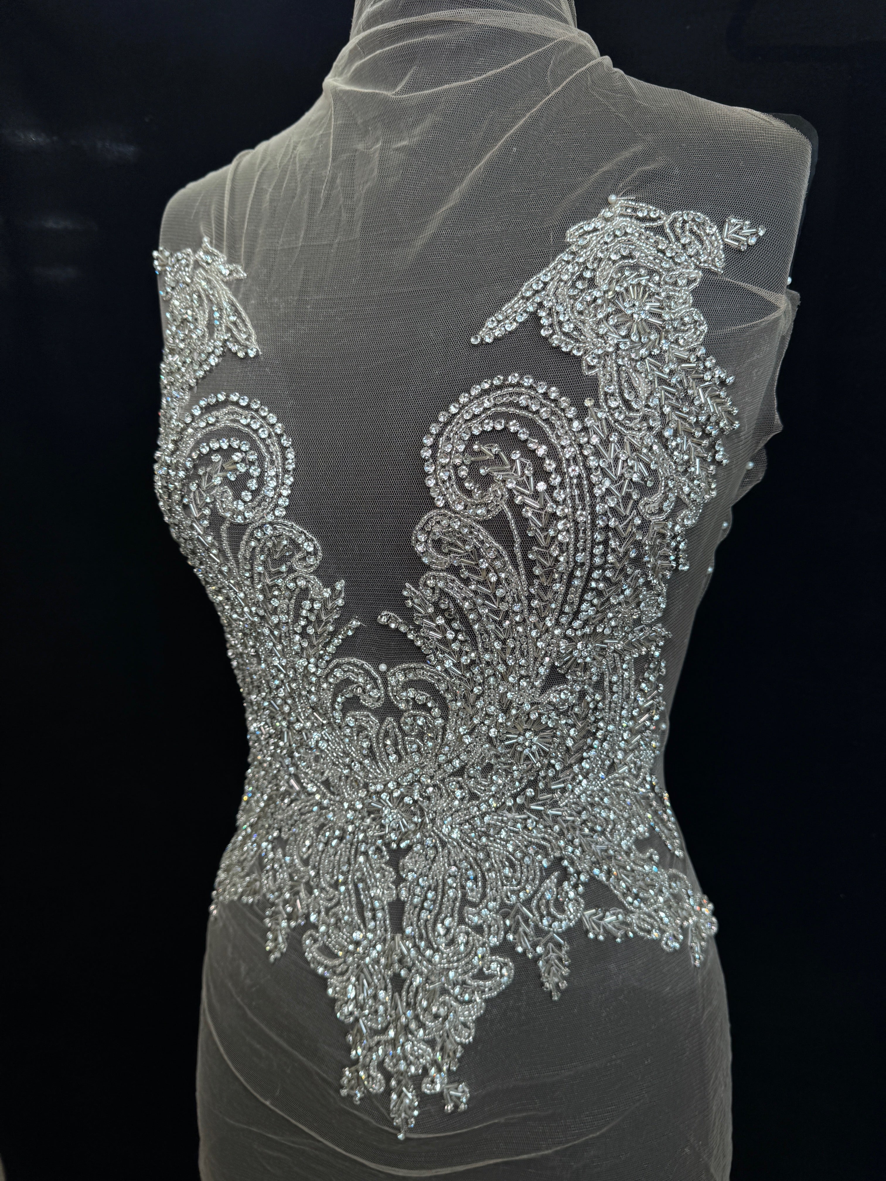 jasmine silver Rhinestone Bodice Applique, silver rhinestone, dark silver rhinestone, light silver rhinestone