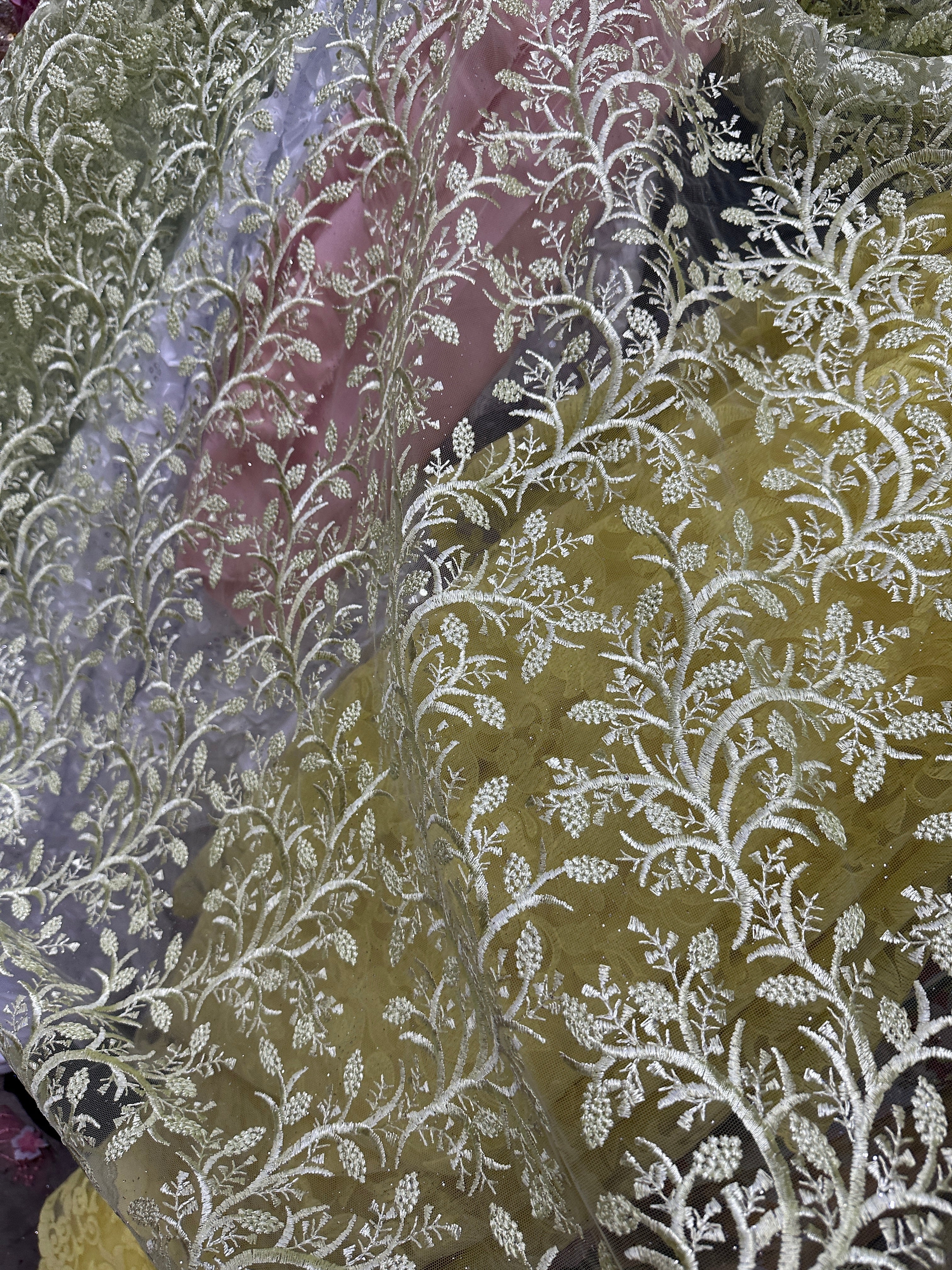 pistachio embroidered lace, green Lace, dark green lace, lace for woman, lace for bride, lace on discount, lace on sale, premium lace, kiki textile lace, lace for party wear dresses