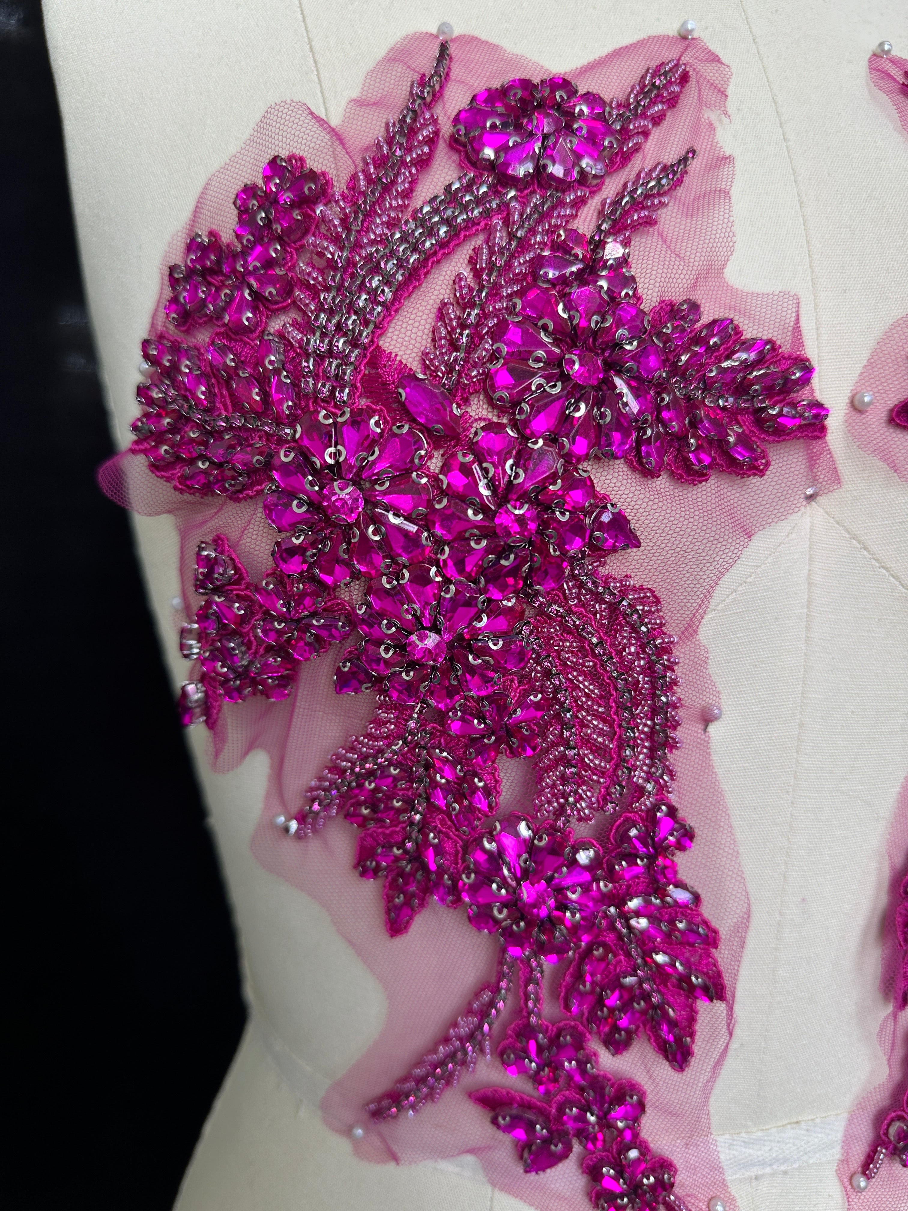 Gina Magenta Rhinestone Applique, Magenta Rhinestones Applique, Embellished Clothing, Rhinestone Applications, Rhinestone Embroidery, Rhinestone Patch, Dress Patch, Rhinestones for Dress