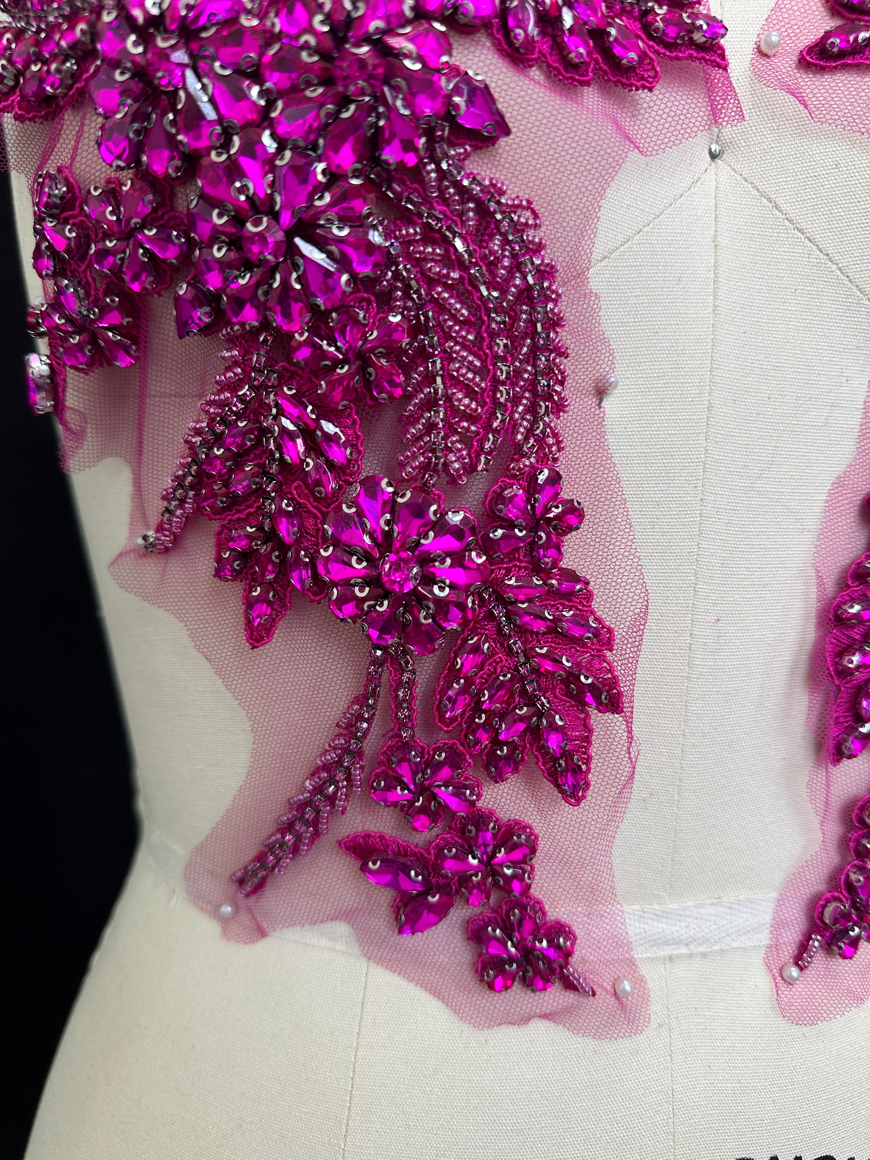Gina Magenta Rhinestone Applique, Magenta Rhinestones Applique, Embellished Clothing, Rhinestone Applications, Rhinestone Embroidery, Rhinestone Patch, Dress Patch, Rhinestones for Dress