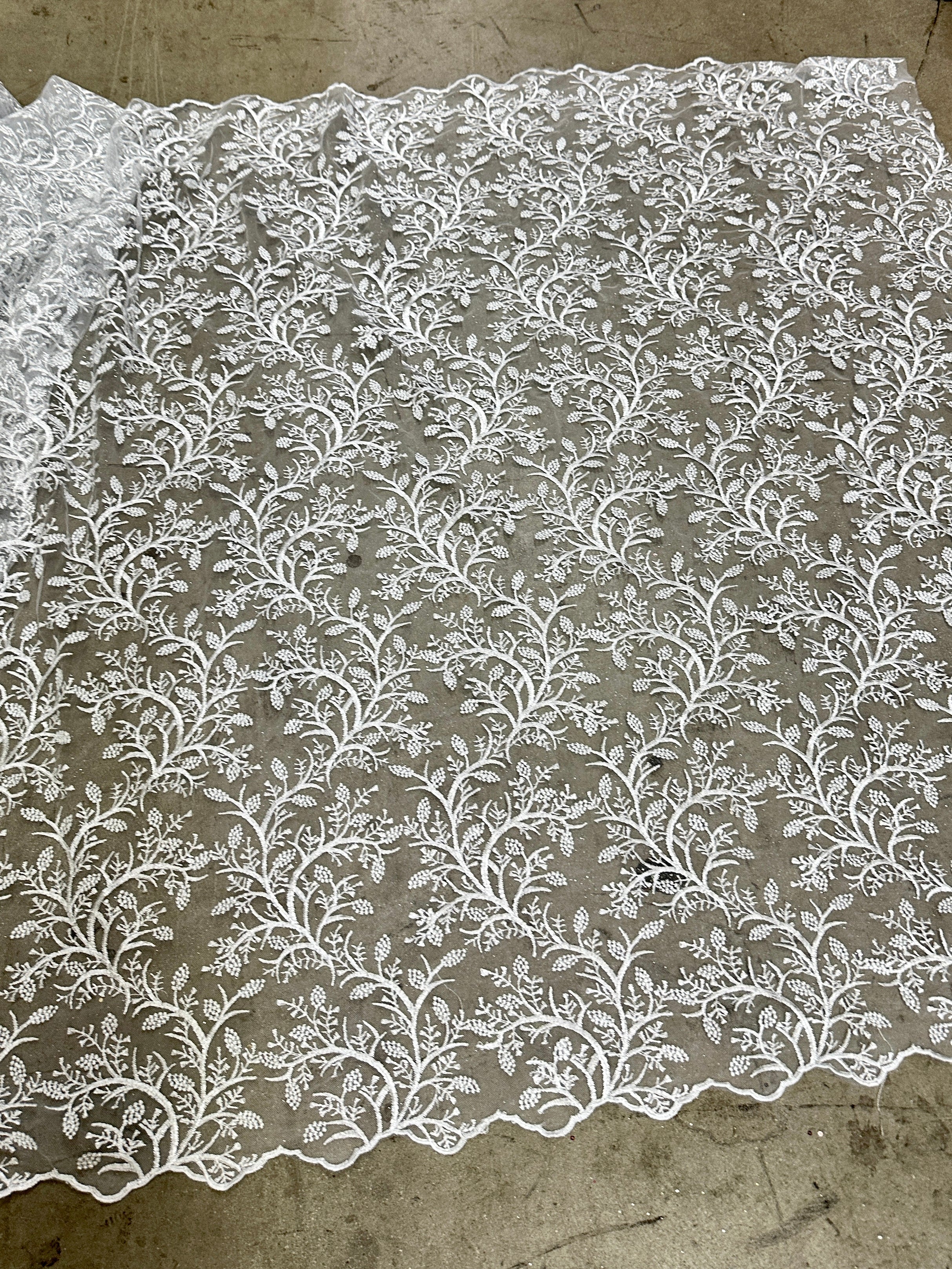 white branch design embroidered lace, off white Lace, milky white lace, lace for woman, lace for bride, lace on discount, lace on sale, premium lace, kiki textile lace, lace for party wear dresses