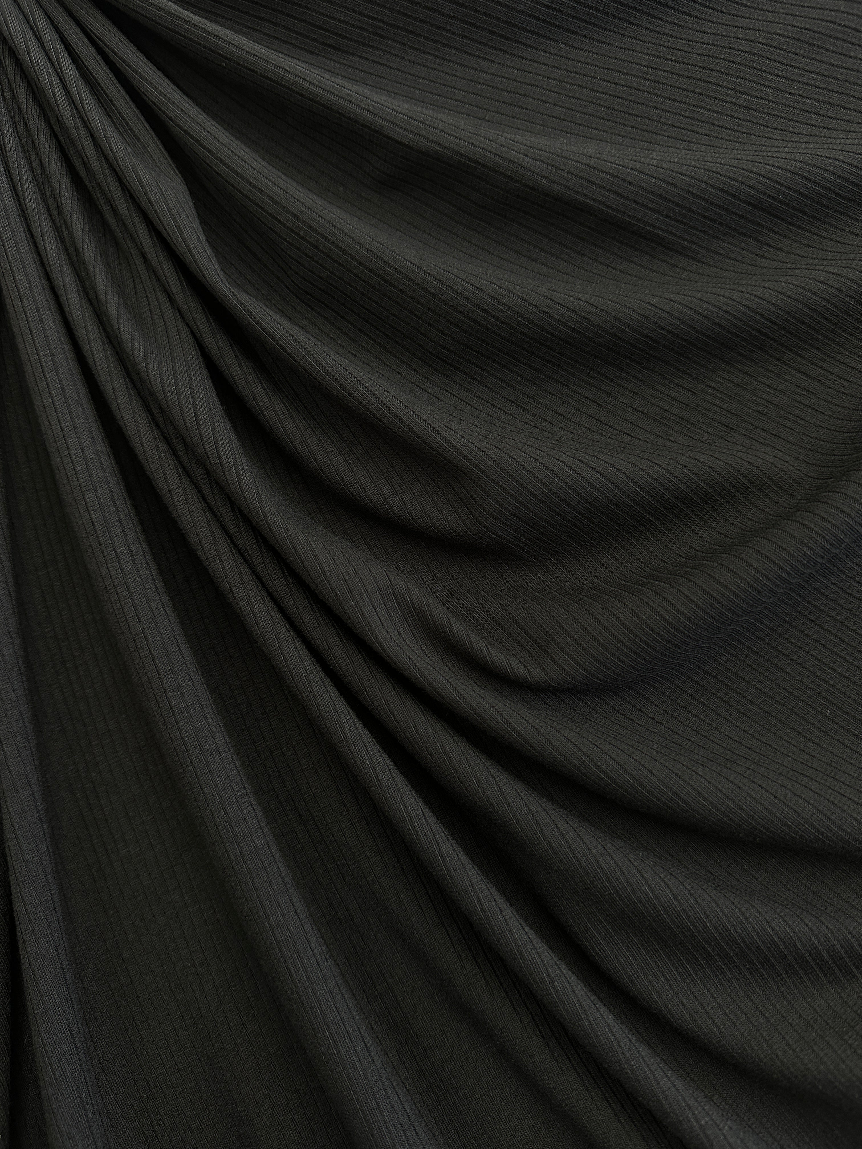 Black Solid Rib Knit, Jersey Knit, 4 Way Stretch Fabric, Chunky Knit, Knit Fabric by the Yard, Spandex Fabric, Textured Knit