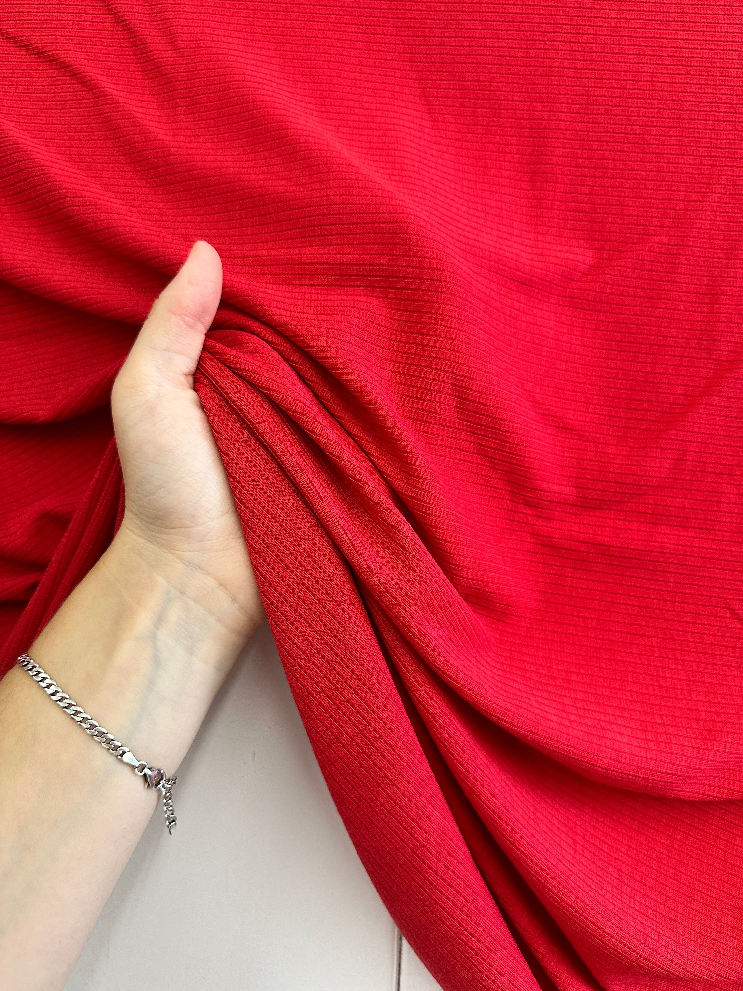 Red Solid Rib Knit, Jersey Knit, 4 Way Stretch Fabric, Chunky Knit, Knit Fabric by the Yard, Spandex Fabric, Textured Knit
