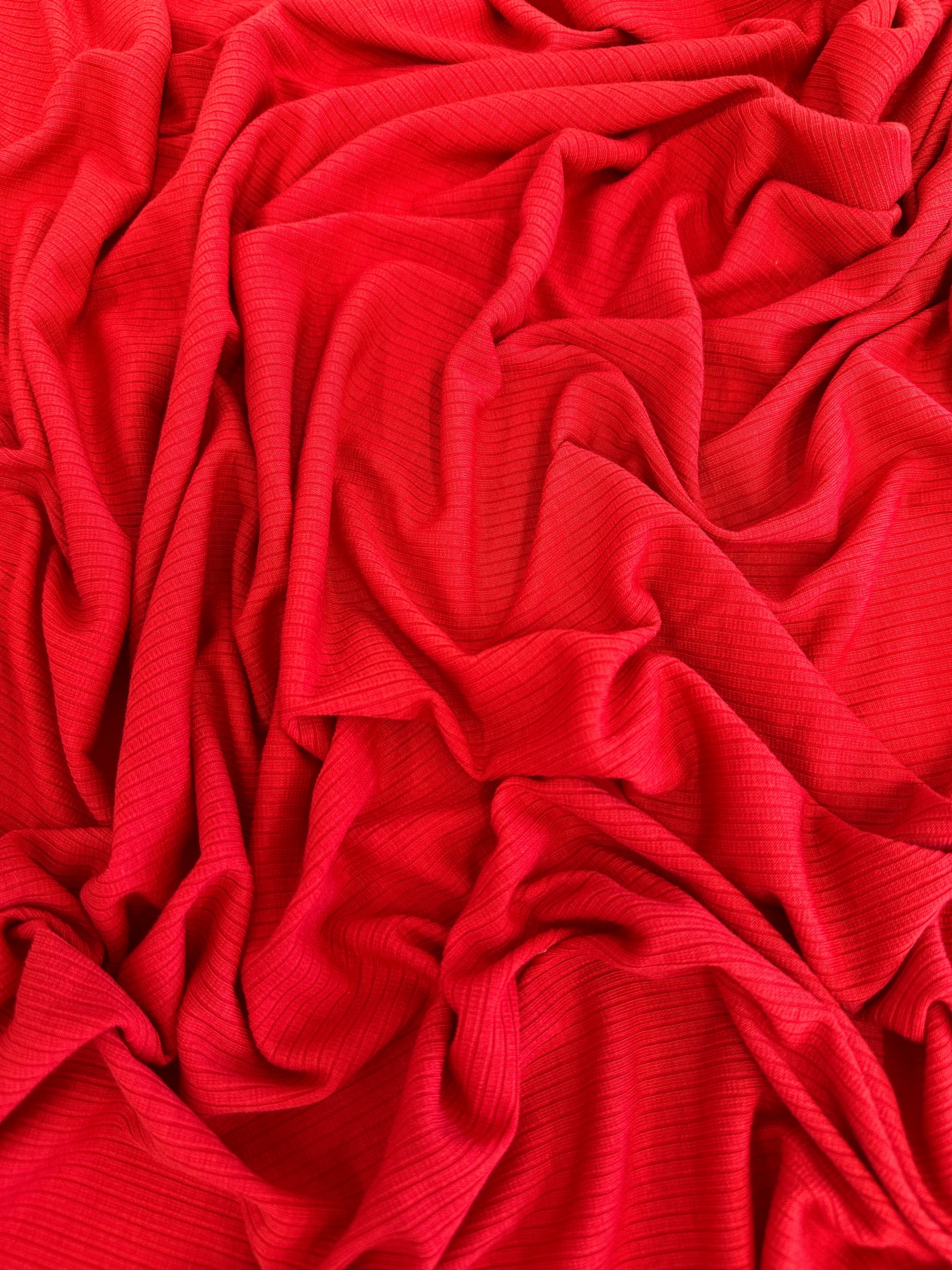 Red Solid Rib Knit, Jersey Knit, 4 Way Stretch Fabric, Chunky Knit, Knit Fabric by the Yard, Spandex Fabric, Textured Knit