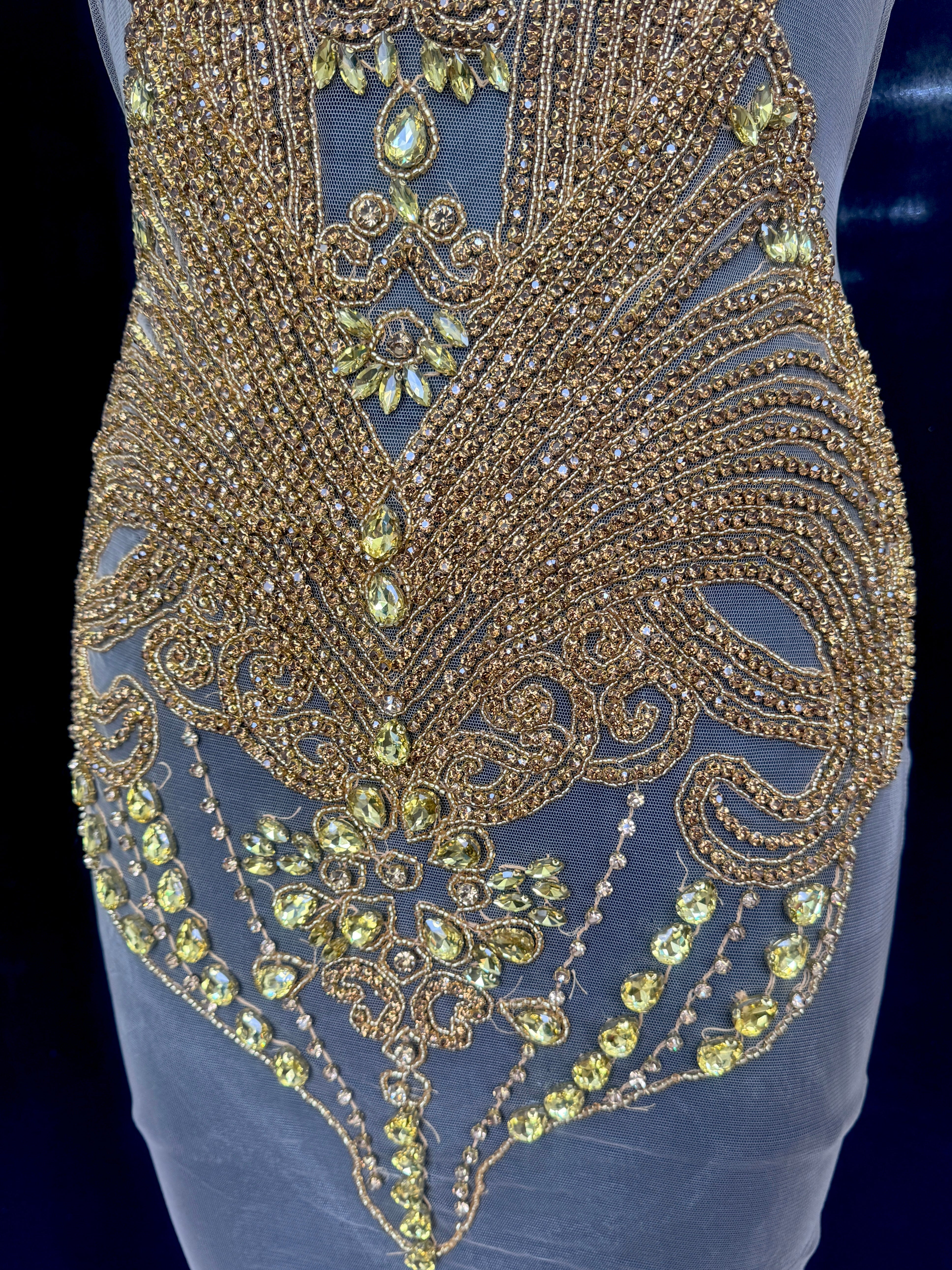 Gigi Gold Rhinestone Bodice Applique, Gold Rhinestones Applique, Embellished clothing, Rhinestone applications, Rhinestone embroidery, Rhinestone patch, Dress patch, Rhinestones for dress