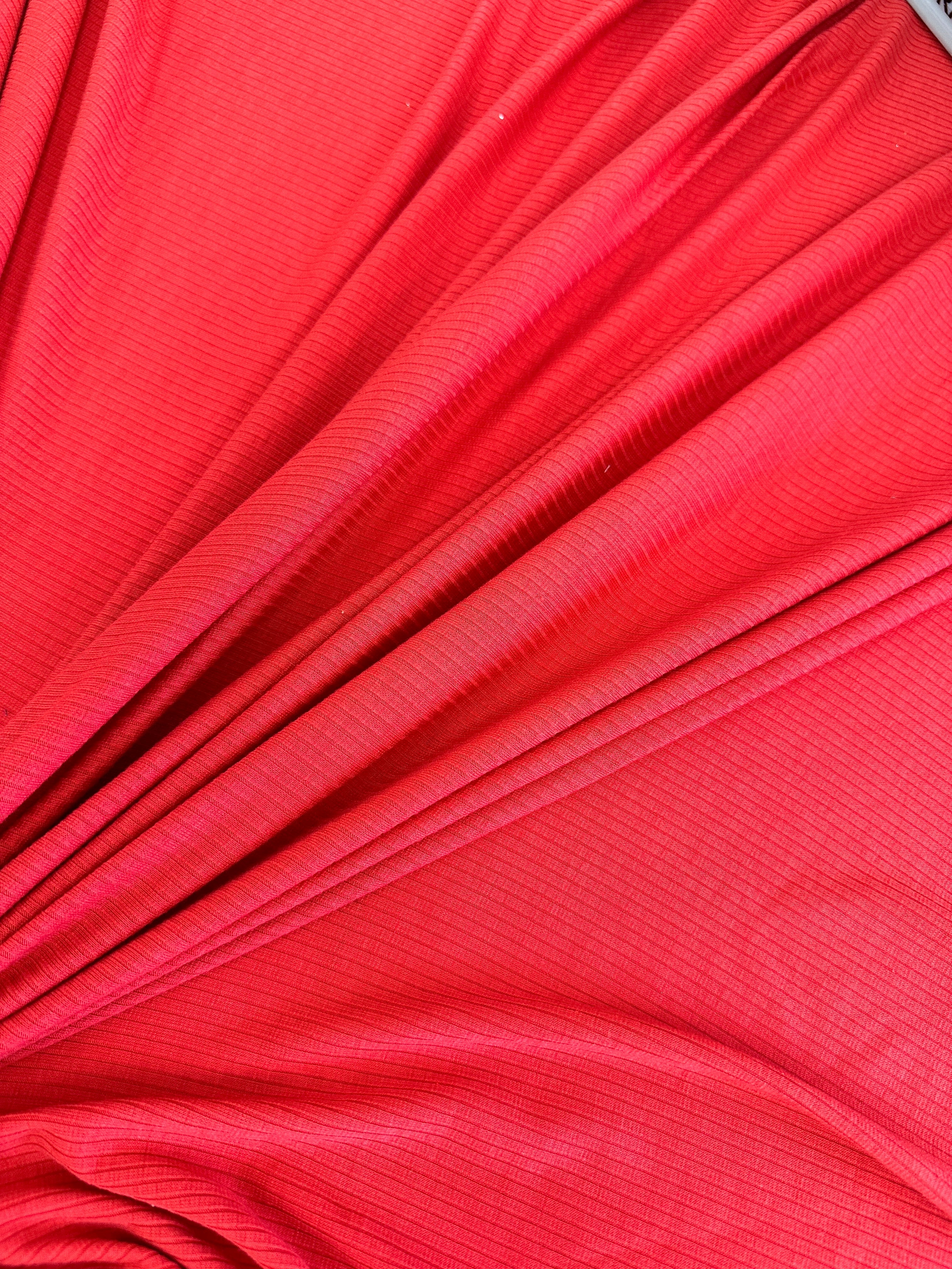 Red Solid Rib Knit, Jersey Knit, 4 Way Stretch Fabric, Chunky Knit, Knit Fabric by the Yard, Spandex Fabric, Textured Knit