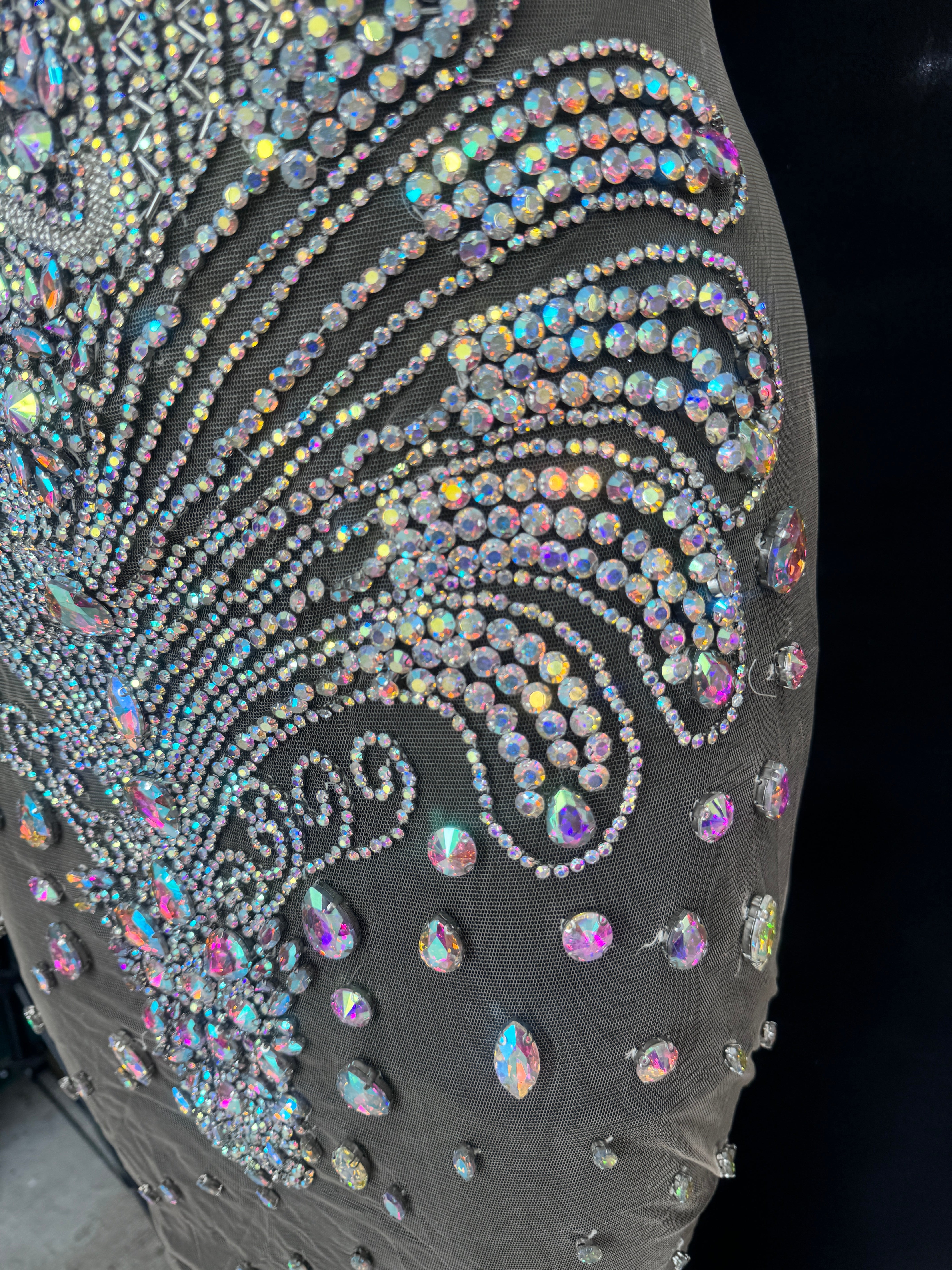 Tina Silver Iridescent Rhinestone Bodice Applique, Silver Rhinestones Applique, Embellished clothing, Rhinestone applications, Rhinestone embroidery, Rhinestone patch, Dress patch, Rhinestones for dress