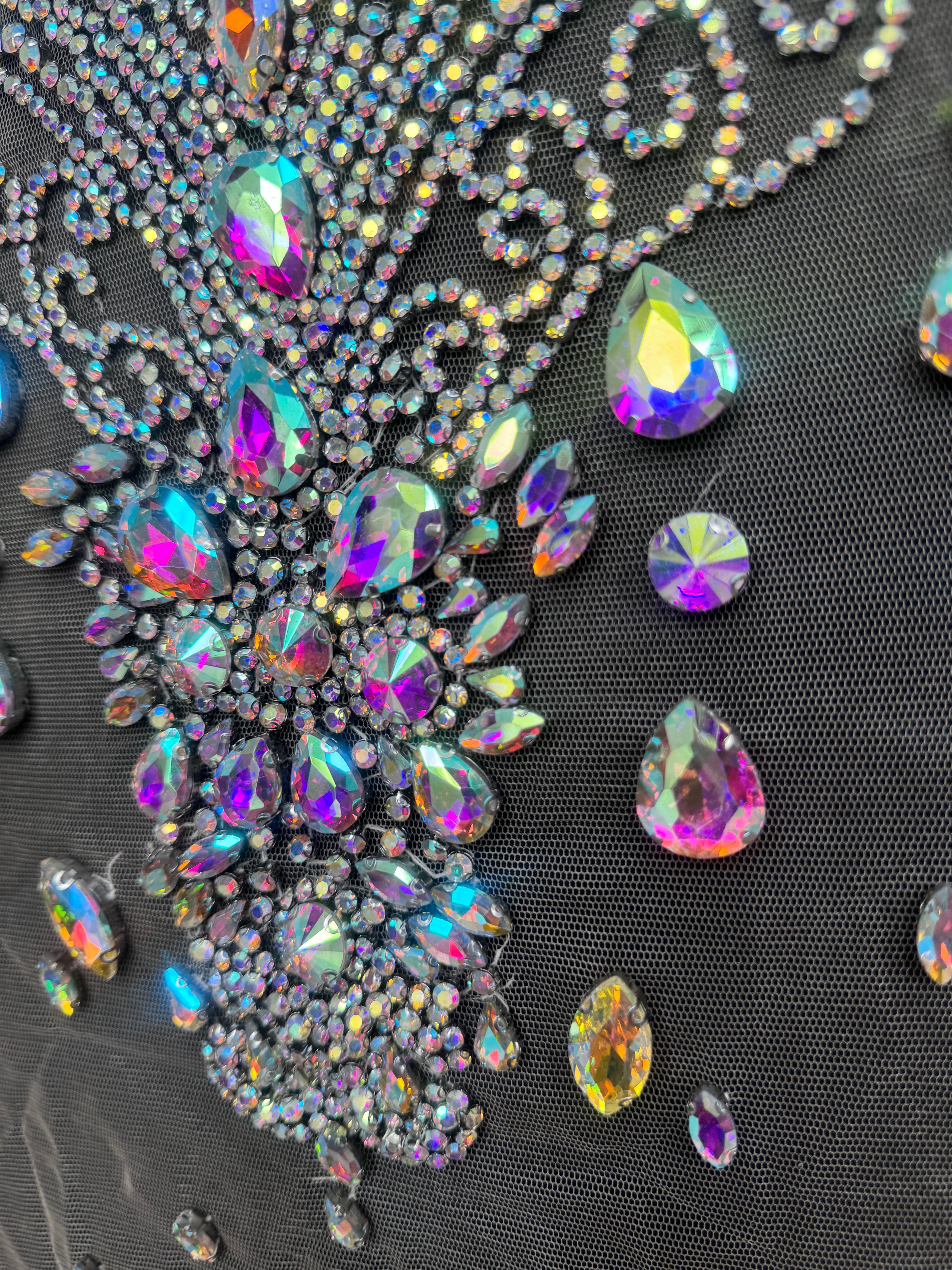 Tina Silver Iridescent Rhinestone Bodice Applique, Silver Rhinestones Applique, Embellished clothing, Rhinestone applications, Rhinestone embroidery, Rhinestone patch, Dress patch, Rhinestones for dress