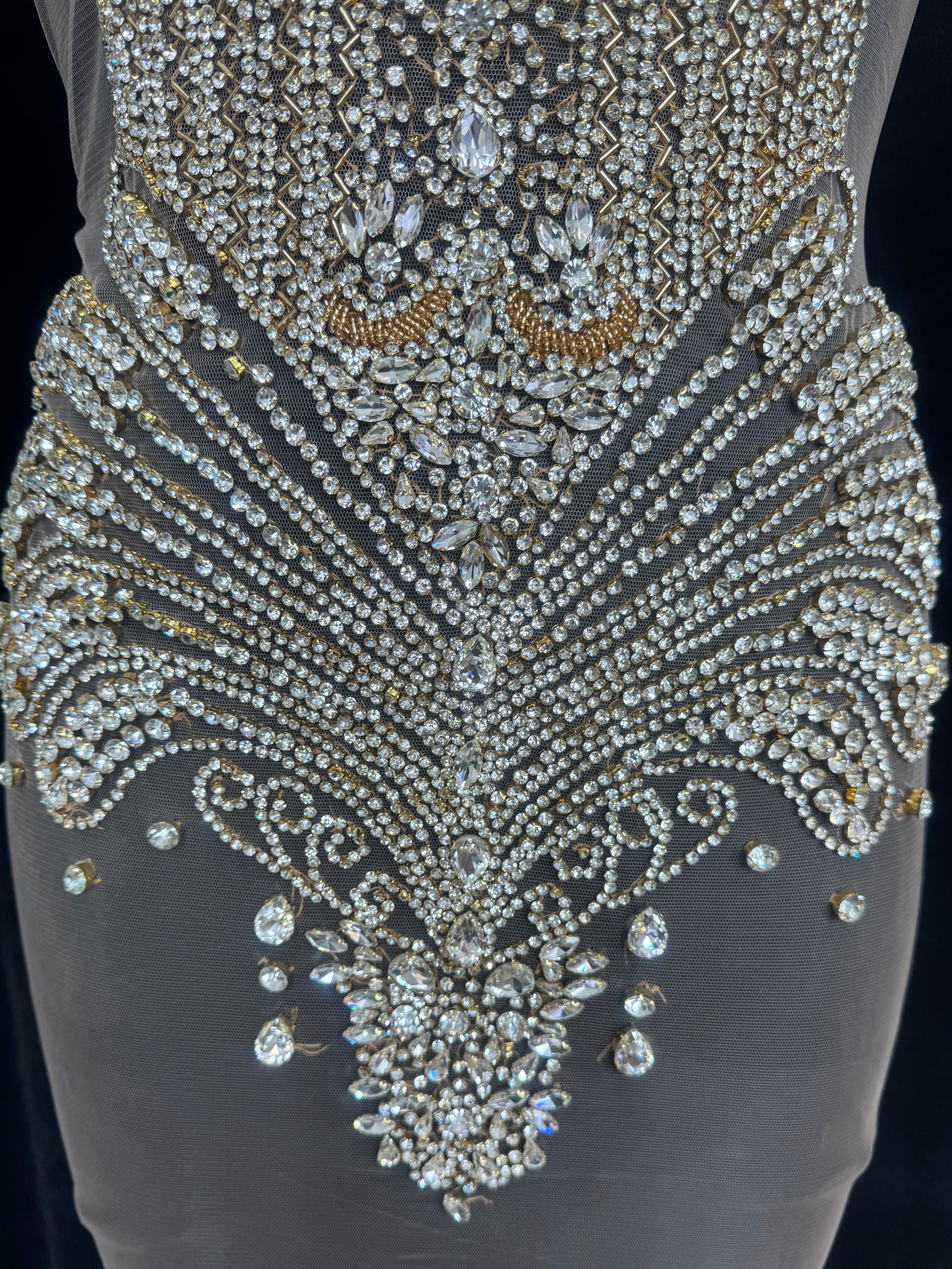 Carla Gold Silver Rhinestone Bodice Applique, shop fabrics online, sewing, fabric store, sewing store, cheap fabric store, kiki textiles, textile by the yard