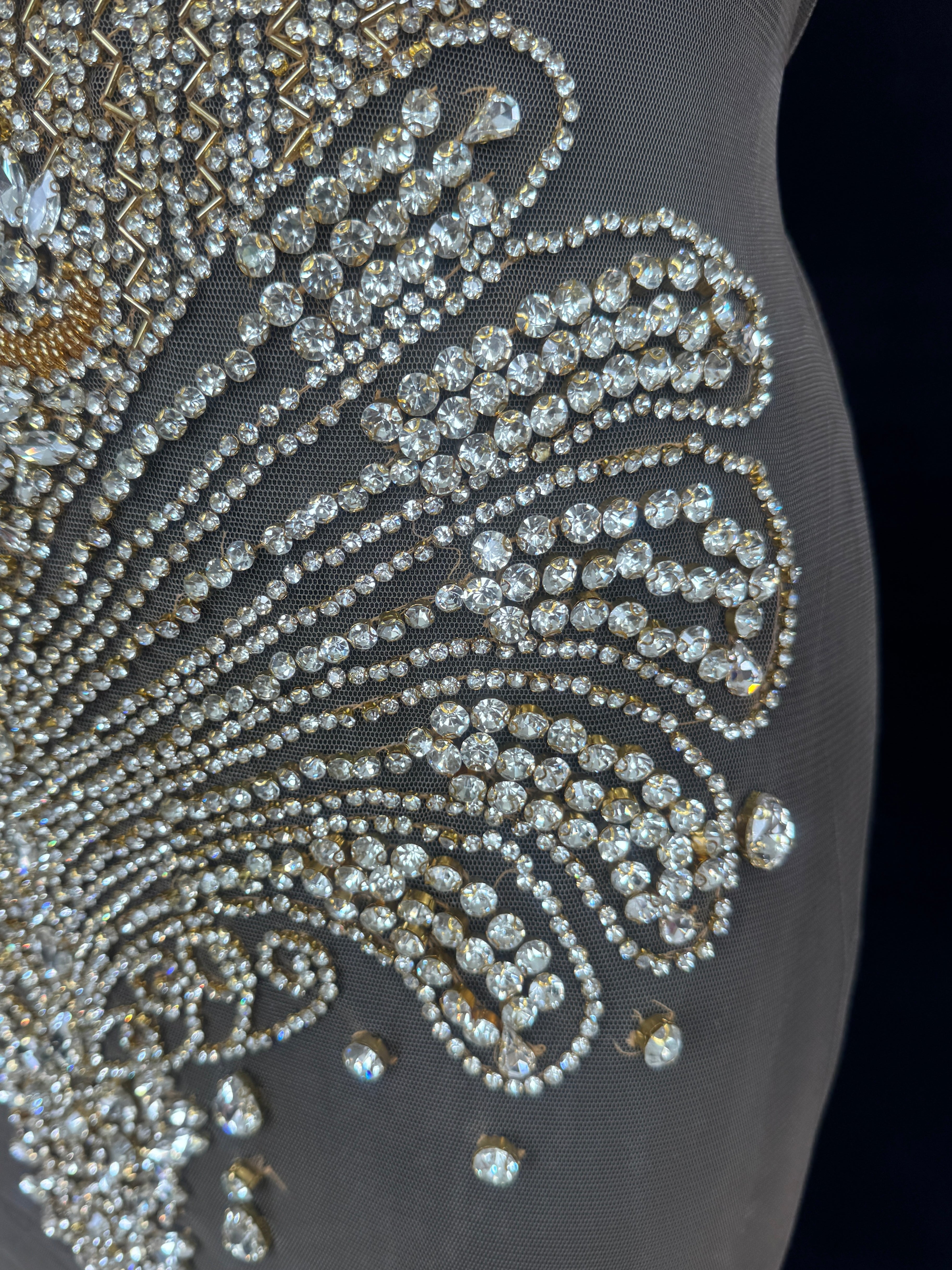 Carla Gold Silver Rhinestone Bodice Applique, shop fabrics online, sewing, fabric store, sewing store, cheap fabric store, kiki textiles, textile by the yard