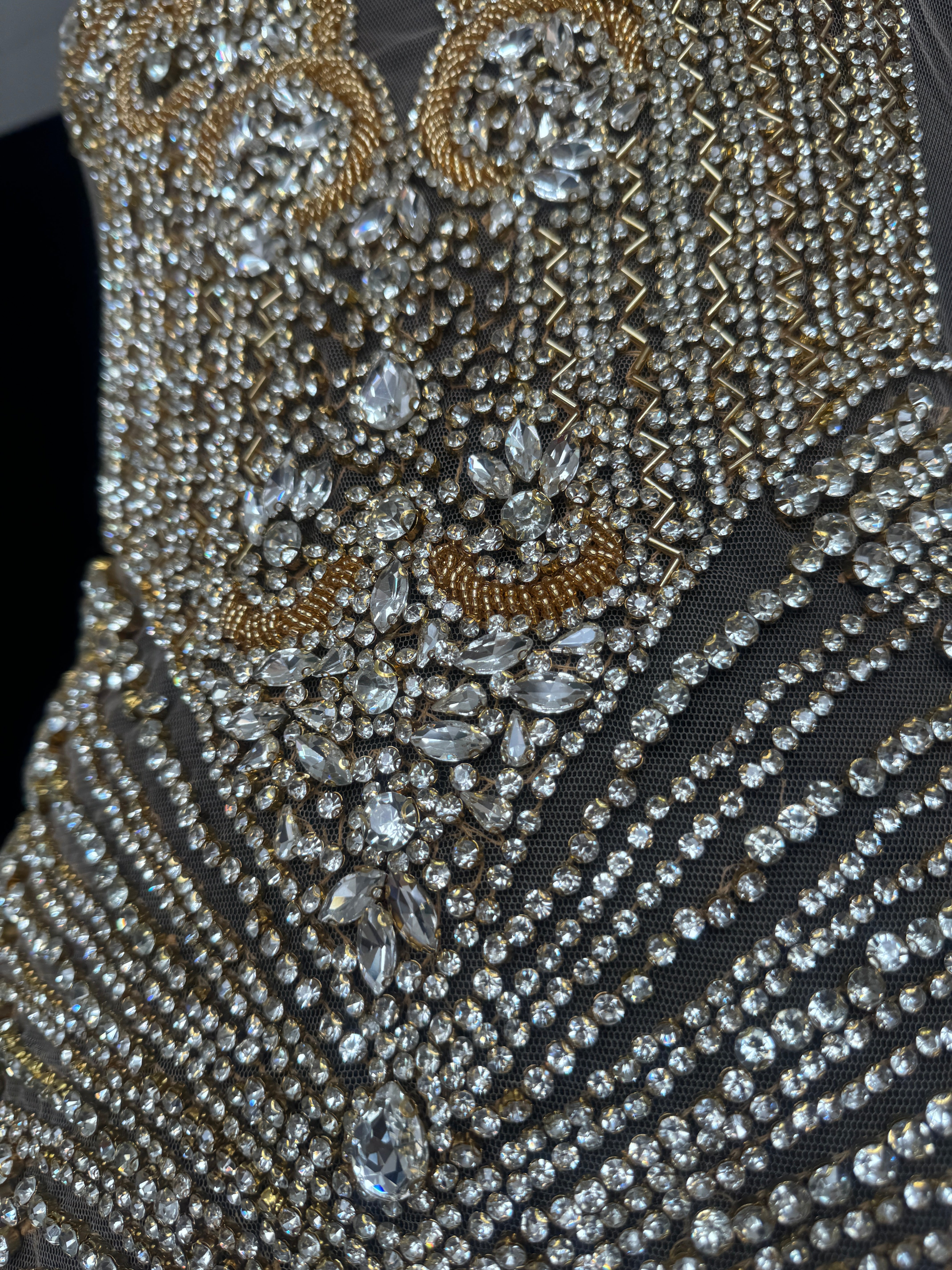 Carla Gold Silver Rhinestone Bodice Applique, Gold Silver Rhinestones Applique, Embellished clothing, Rhinestone applications, Rhinestone embroidery, Rhinestone patch, Dress patch, Rhinestones for dress