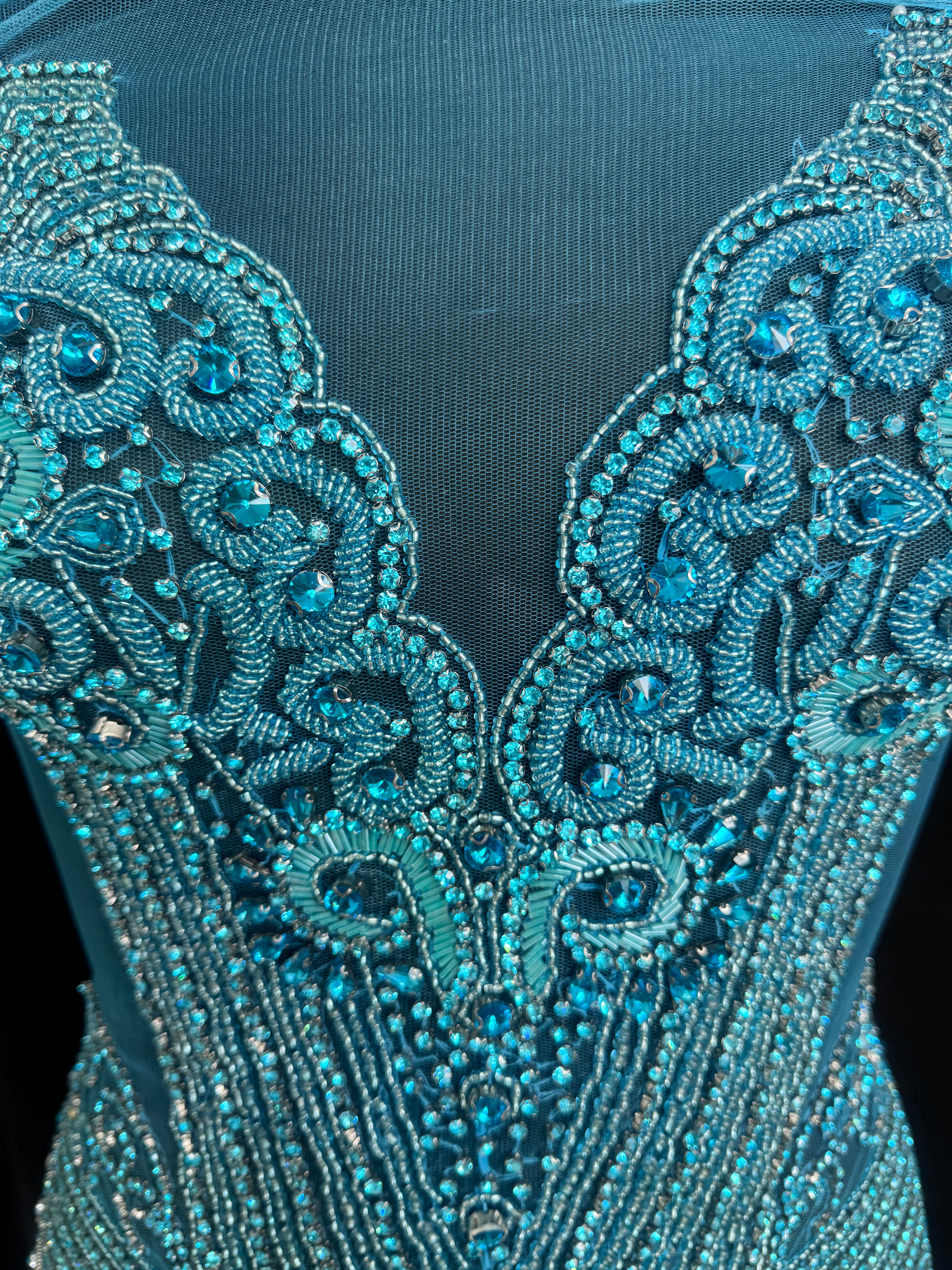 Lucy Turquoise Rhinestone Bodice Applique, Turquoise Rhinestones Applique, Embellished clothing, Rhinestone applications, Rhinestone embroidery, Rhinestone patch, Dress patch, Rhinestones for dress