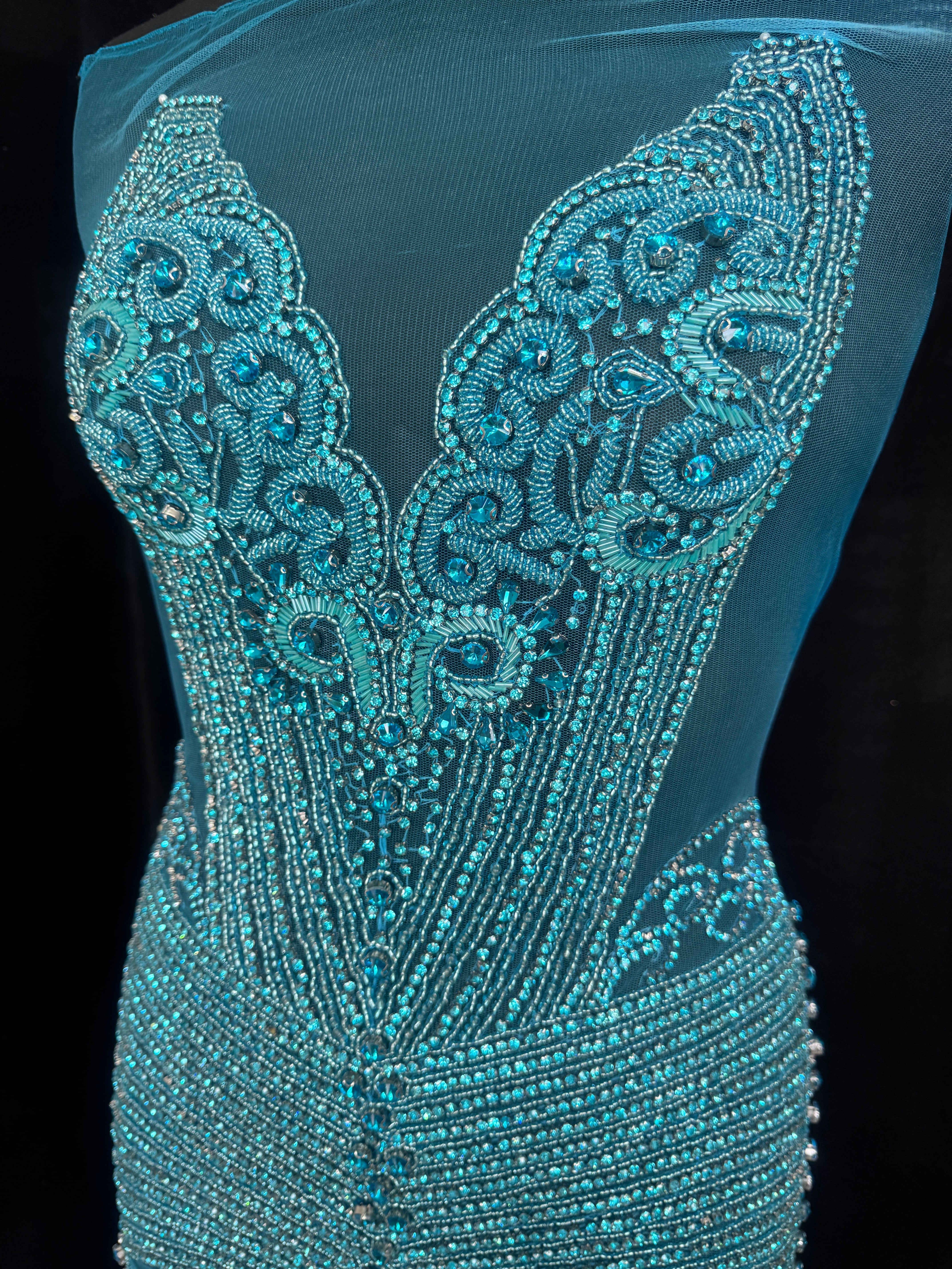 Lucy Turquoise Rhinestone Bodice Applique, shop fabrics online, sewing, fabric store, sewing store, cheap fabric store, kiki textiles, textile by the yard