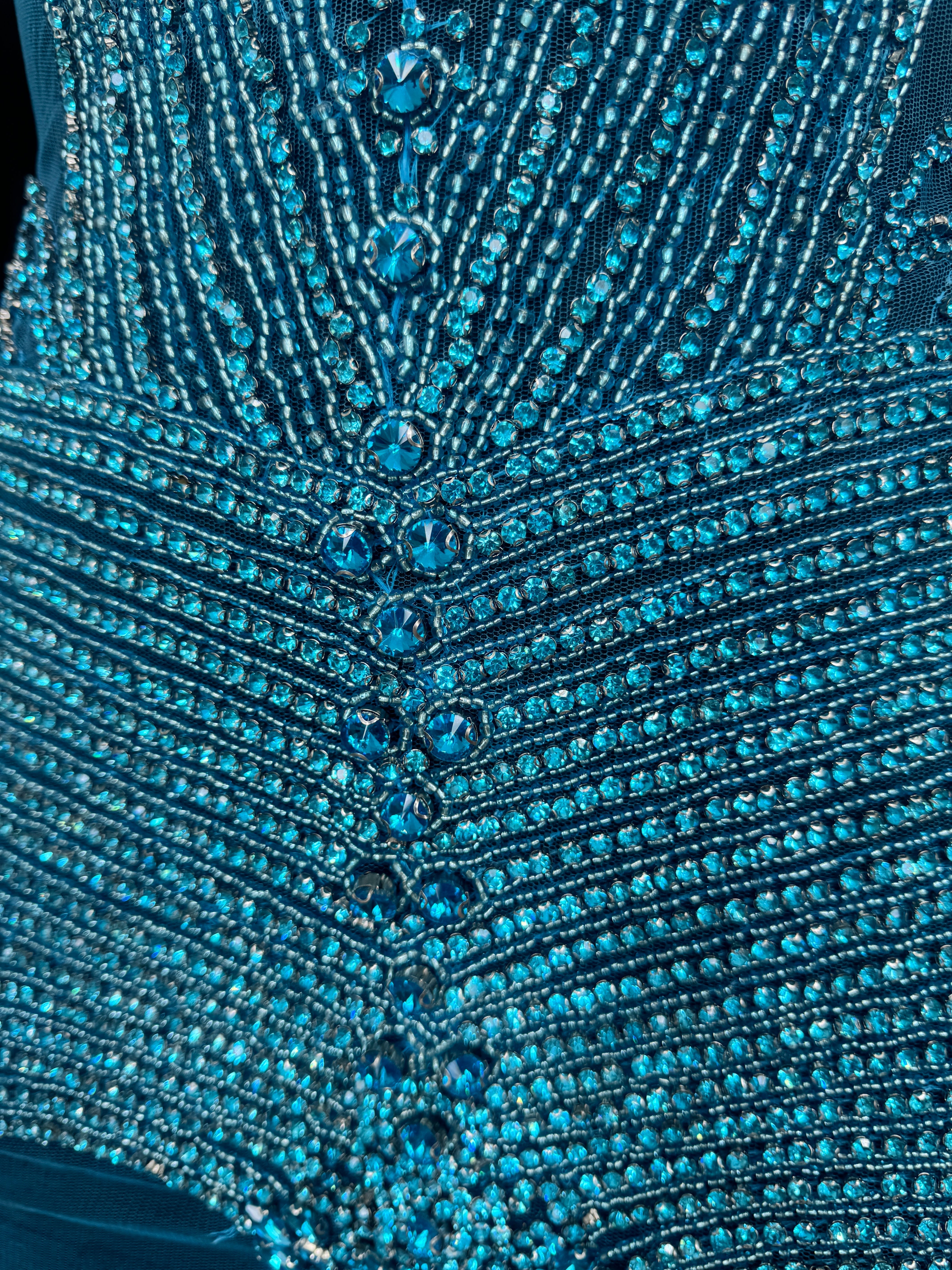 Lucy Turquoise Rhinestone Bodice Applique, Turquoise Rhinestones Applique, Embellished clothing, Rhinestone applications, Rhinestone embroidery, Rhinestone patch, Dress patch, Rhinestones for dress