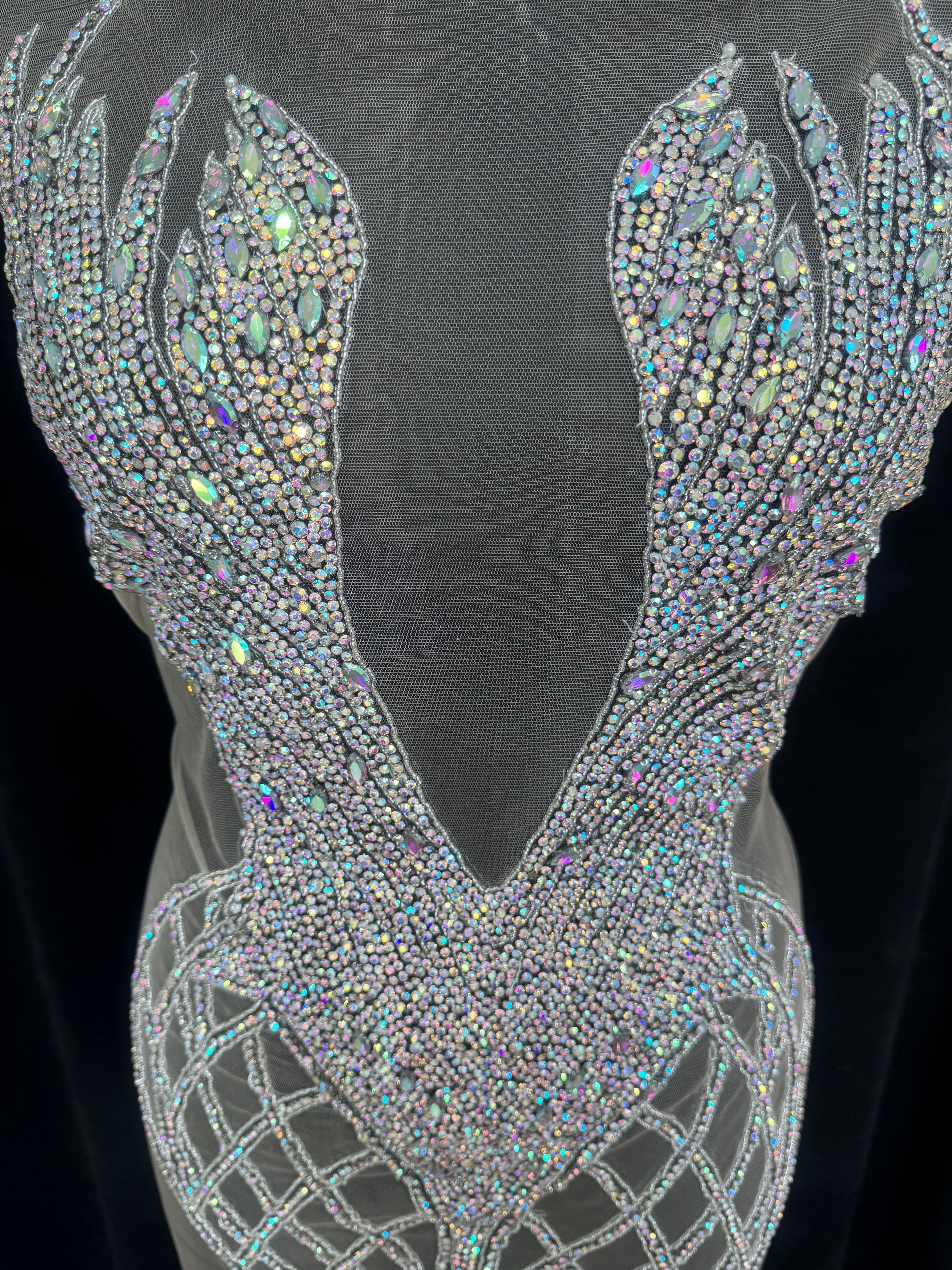 Susan Silver Iridescent Rhinestone Bodice Applique, Silver Rhinestones Applique, Embellished clothing, Rhinestone applications, Rhinestone embroidery, Rhinestone patch, Dress patch, Rhinestones for dress