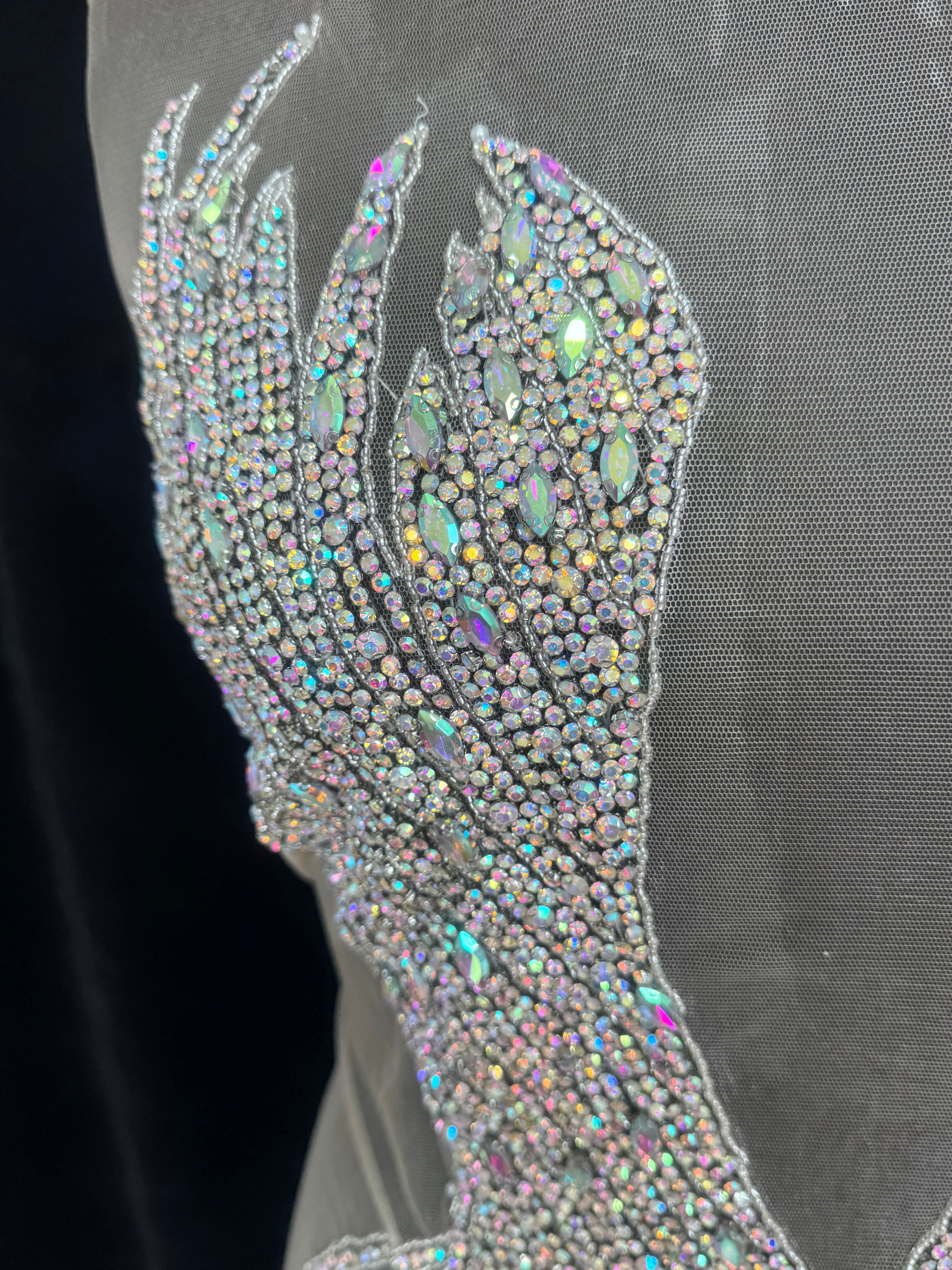 Susan Silver Iridescent Rhinestone Bodice Applique, Silver Rhinestones Applique, Embellished clothing, Rhinestone applications, Rhinestone embroidery, Rhinestone patch, Dress patch, Rhinestones for dress